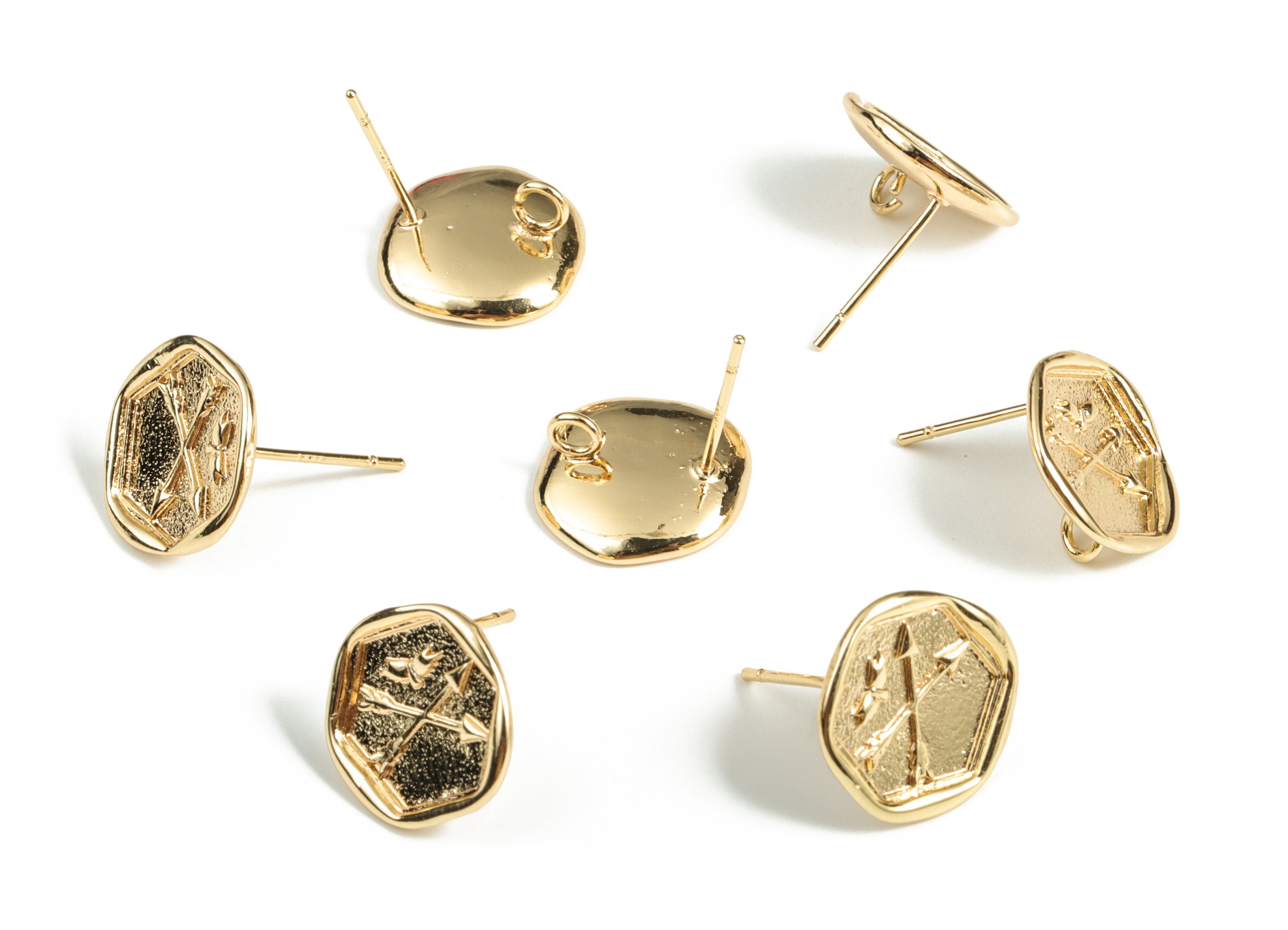 Brass Hexagon Arrow Earring Post - Gold Hexagon Arrow Earring Stud - 18K Real Gold Plated Brass - 925 Silver Stud - 13.4x13.3x2mm - RGP3128 - DOMEDBAZAAR