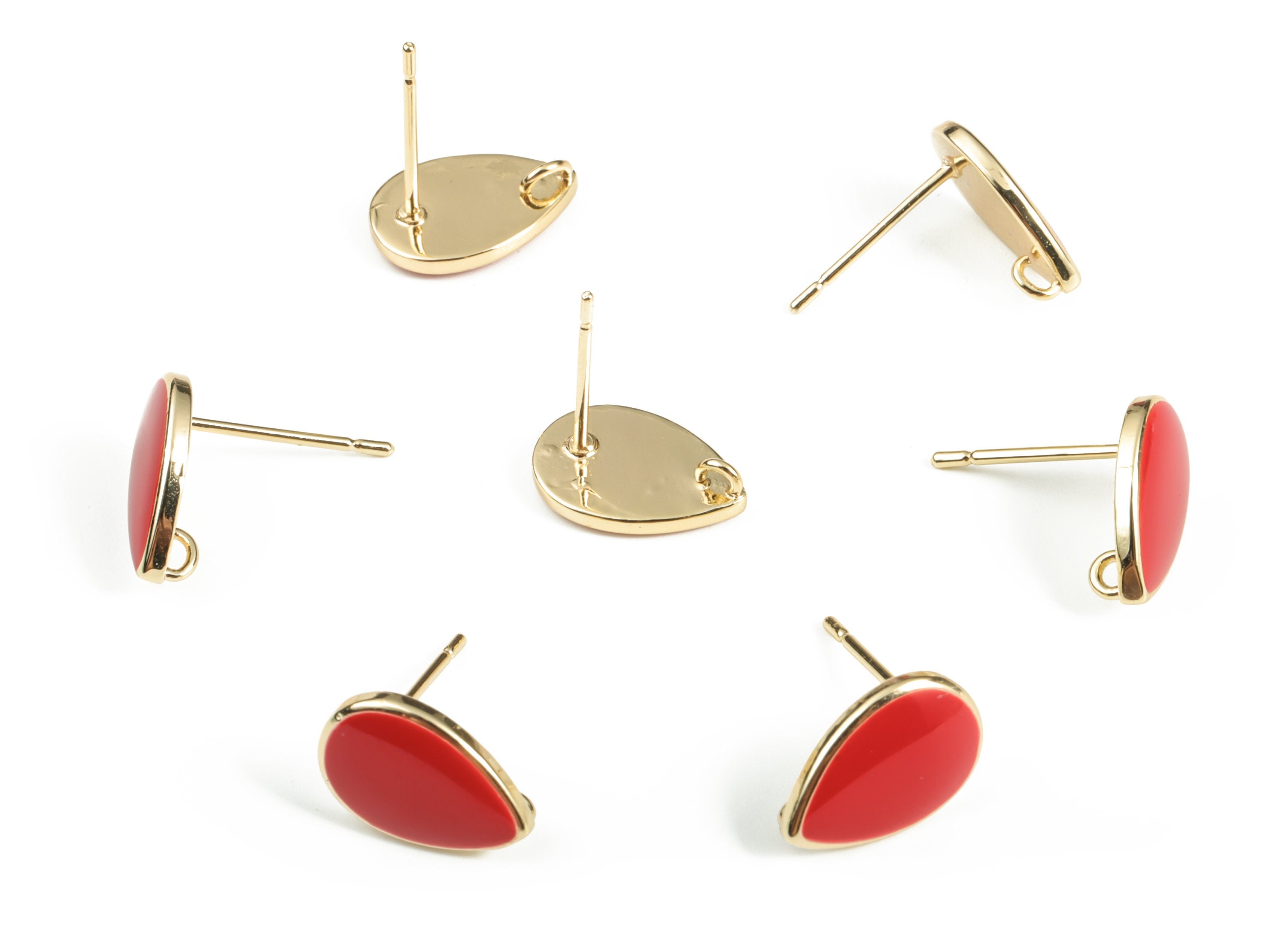 Brass Drop Earring Post With Enamel - Gold Drop Earring Stud - 18K Real Gold Plated Brass - 925 Silver Stud - 12.03x8.25x1.71mm - RGP3183 - DOMEDBAZAAR