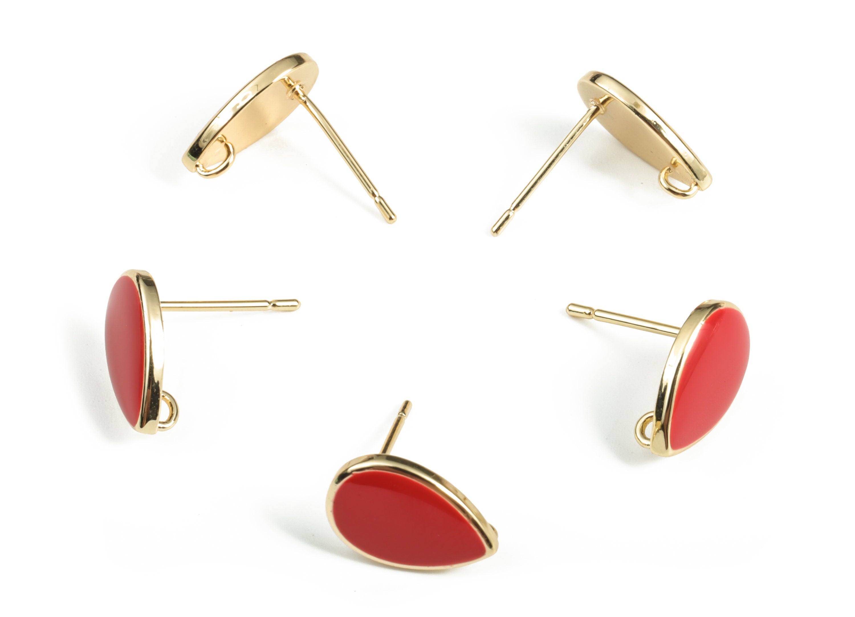 Brass Drop Earring Post With Enamel - Gold Drop Earring Stud - 18K Real Gold Plated Brass - 925 Silver Stud - 12.03x8.25x1.71mm - RGP3183 - DOMEDBAZAAR