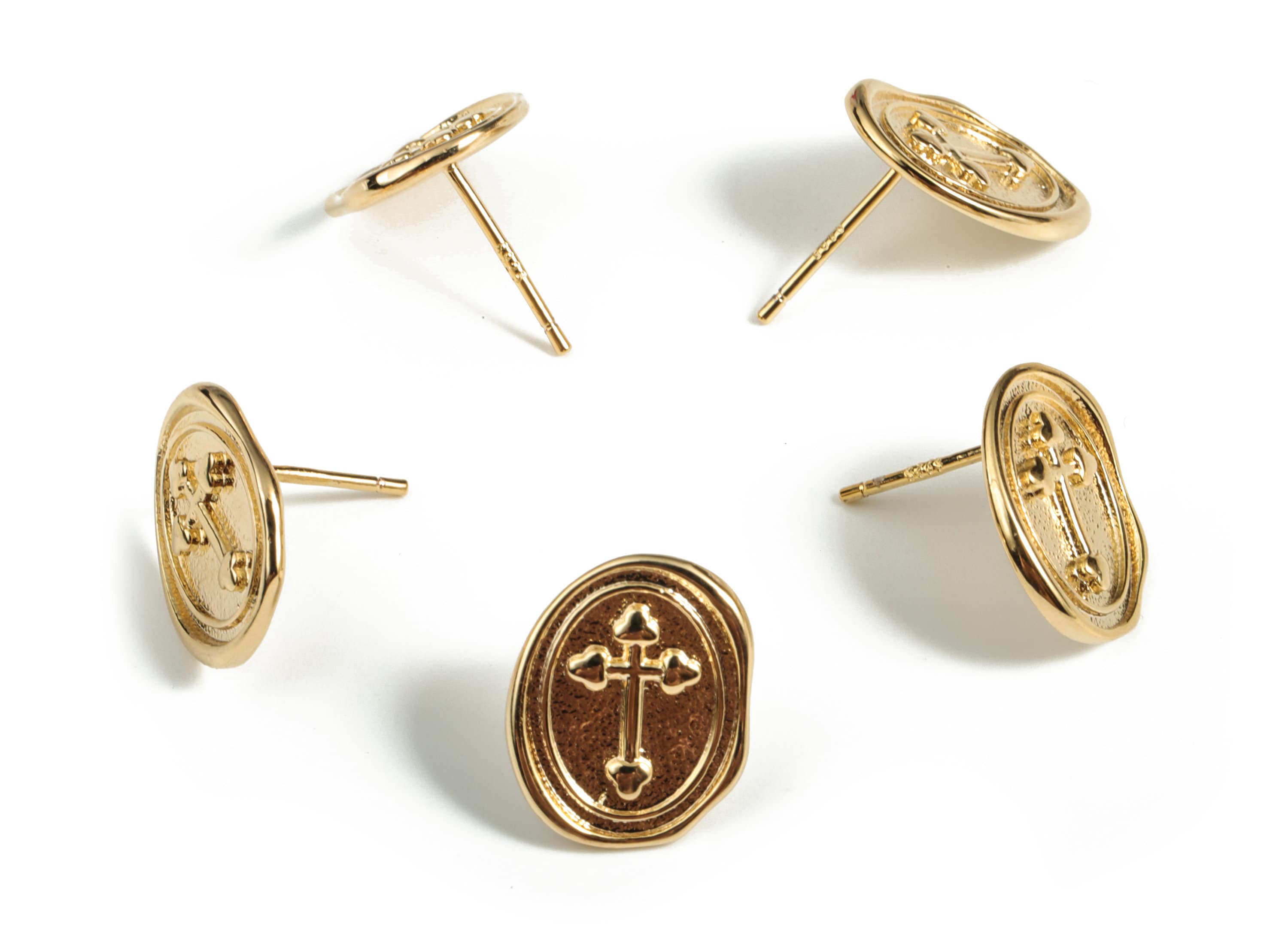 Brass Oval Symbol Earring Post - Gold Oval Symbol Earring Stud - 18K Real Gold Plated Brass - 925 Silver Stud - 14.09x11.4x1.59mm - RGP3130 - DOMEDBAZAAR
