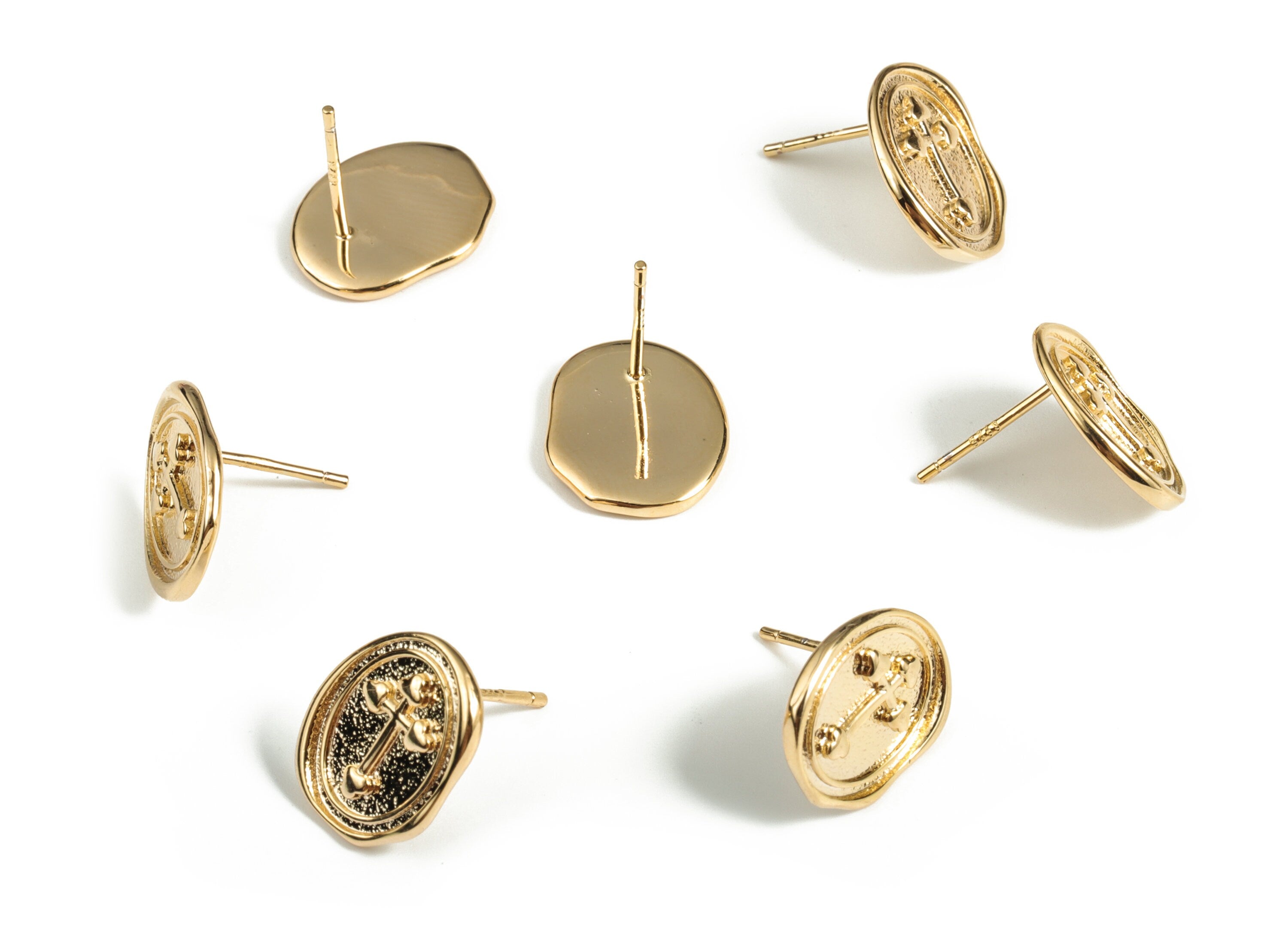 Brass Oval Symbol Earring Post - Gold Oval Symbol Earring Stud - 18K Real Gold Plated Brass - 925 Silver Stud - 14.09x11.4x1.59mm - RGP3130 - DOMEDBAZAAR