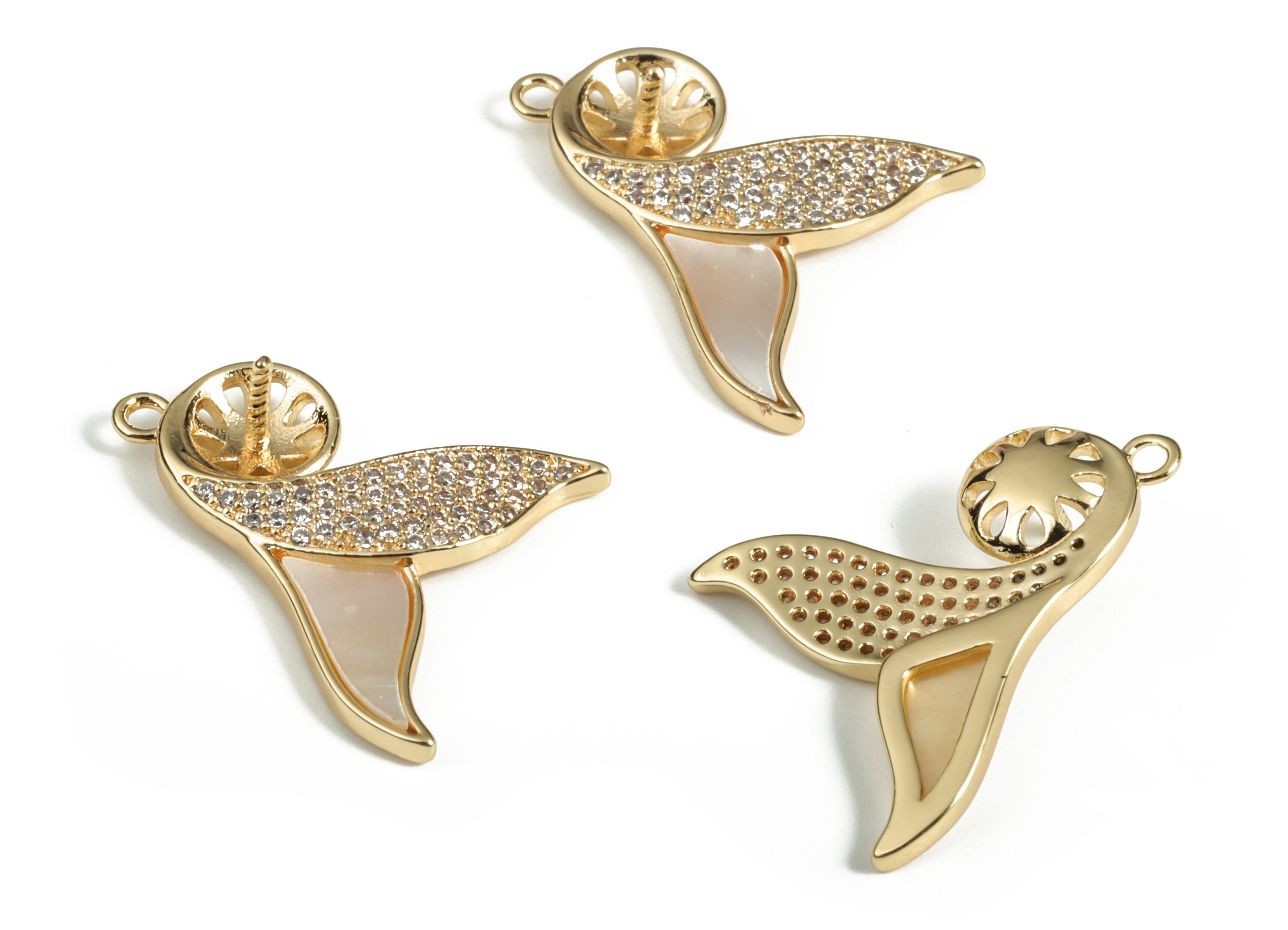 Brass Zircon Fish Tail Charm – Brass Fish Tail Pendant - 18K Real Gold Plated Brass – Jewelry Making Supplies - 21.71×18.43×2.37mm - RGP3039 - DOMEDBAZAAR
