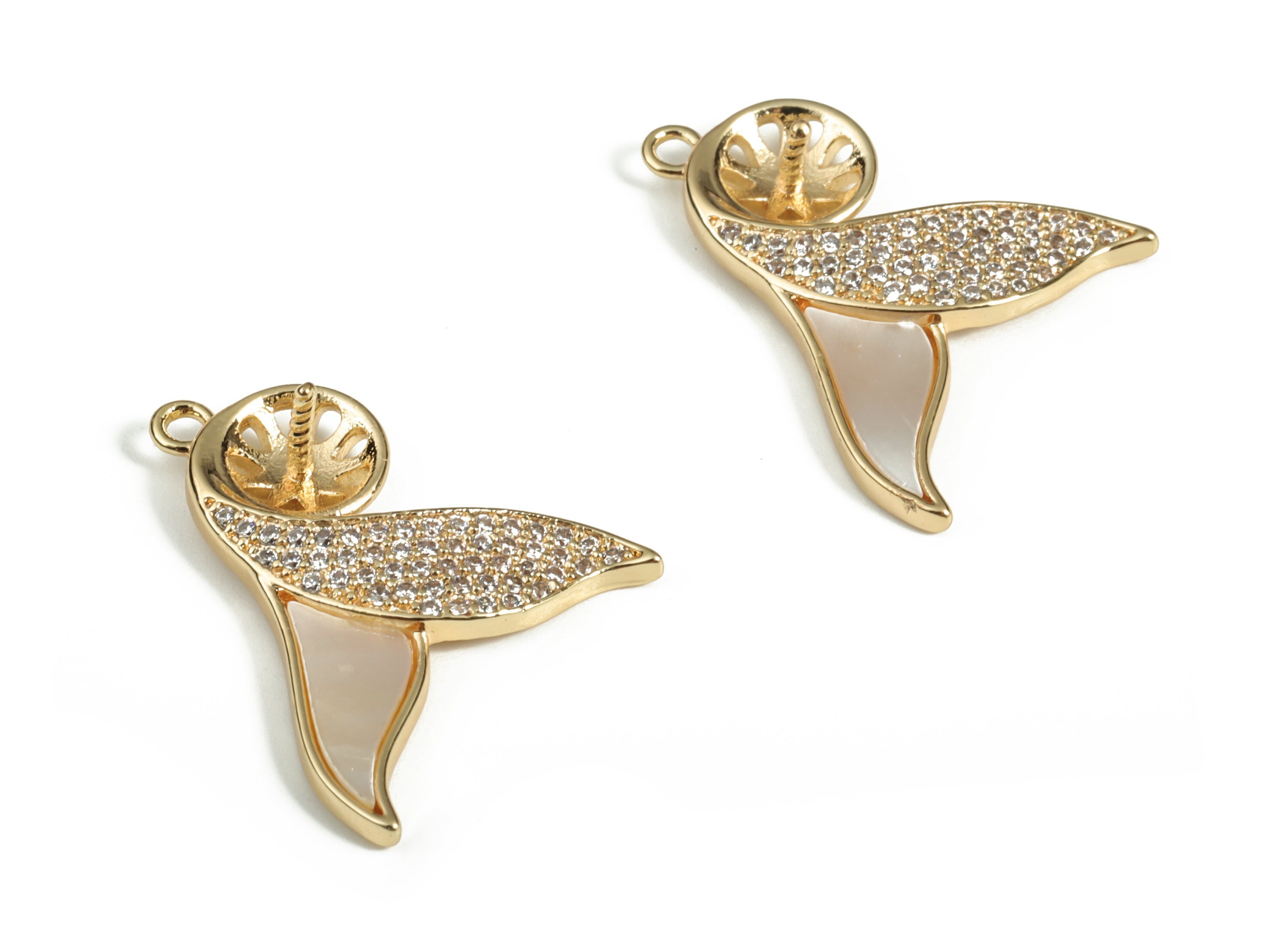 Brass Zircon Fish Tail Charm – Brass Fish Tail Pendant - 18K Real Gold Plated Brass – Jewelry Making Supplies - 21.71×18.43×2.37mm - RGP3039 - DOMEDBAZAAR