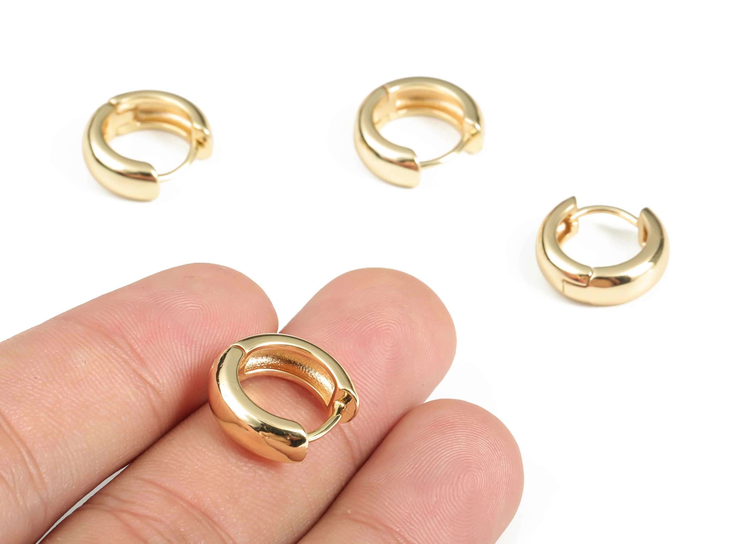 Minimalist Huggie Hoops – Brass Hoop Earrings – Simple Hoop Earrings -18K  Real Gold Plated Brass Skinny Hoop - 16.04×14.49×5.19mm - RGP3035 - DOMEDBAZAAR