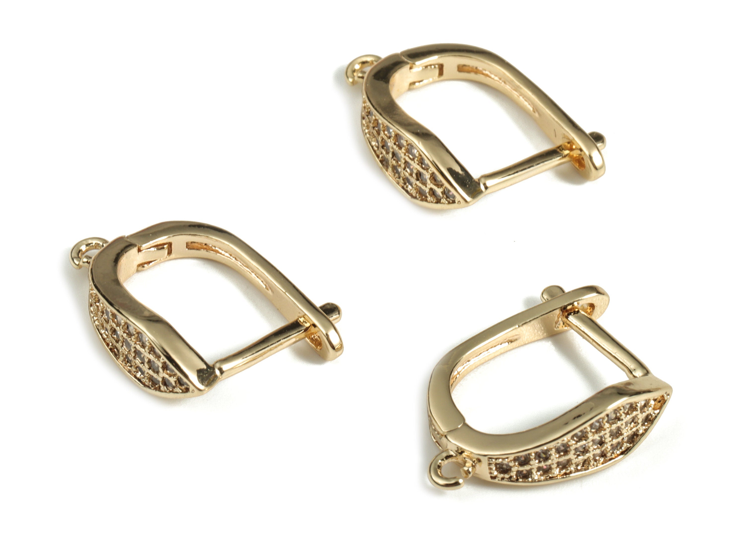 Brass Leverback Earring Clasp With Zircons - Gold Plain Leverback - 18K Real Gold Plated Brass - Jewelry Supplies - 17x13x1.8mm - RGP3181 - DOMEDBAZAAR