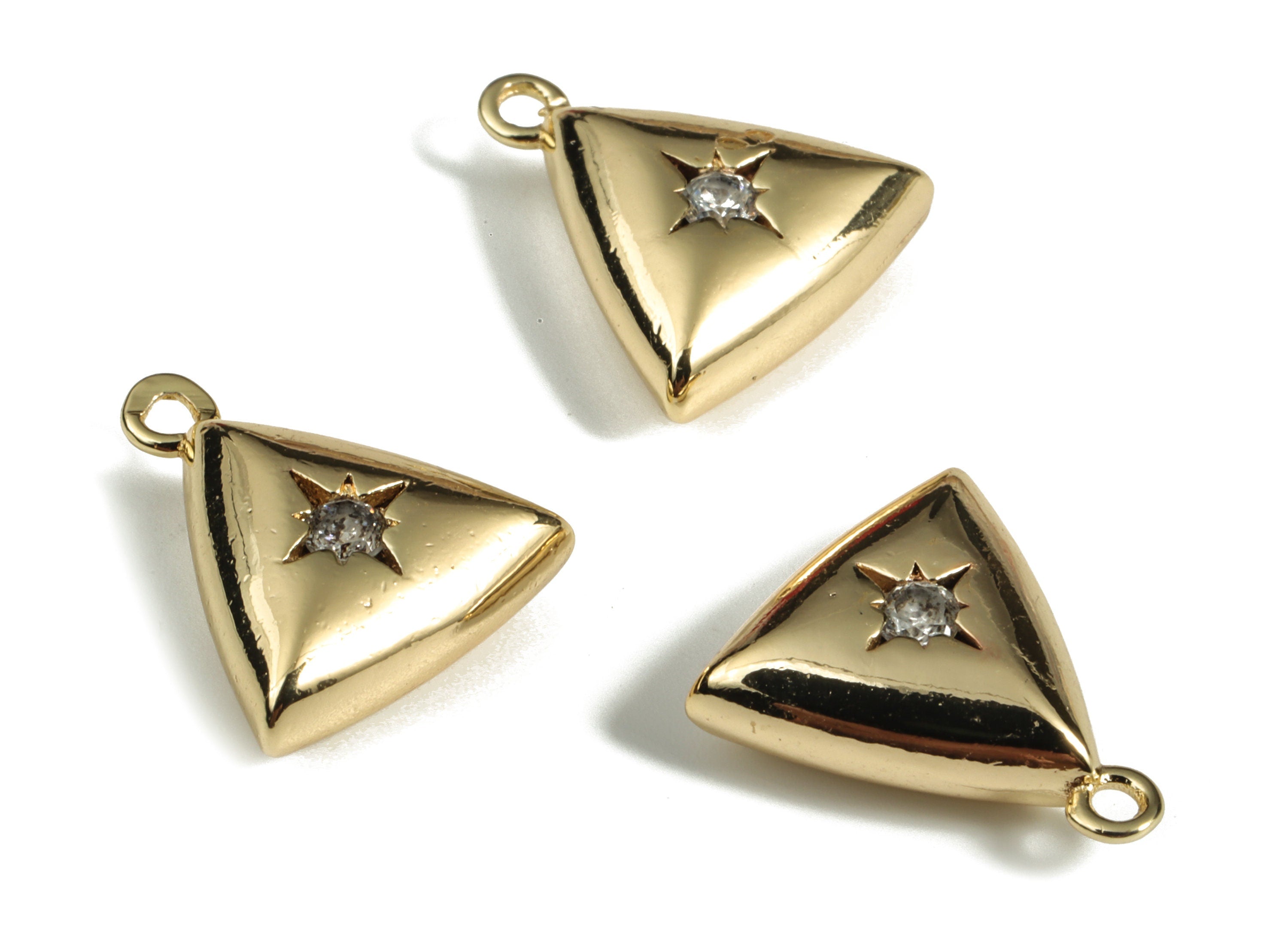 Brass Triangle Star Earring Charms With Zircons - Gold Triangle Star Pendant - 18K Real Gold Plated Brass - 13.73x12.49x4.88mm - RGP3170 - DOMEDBAZAAR