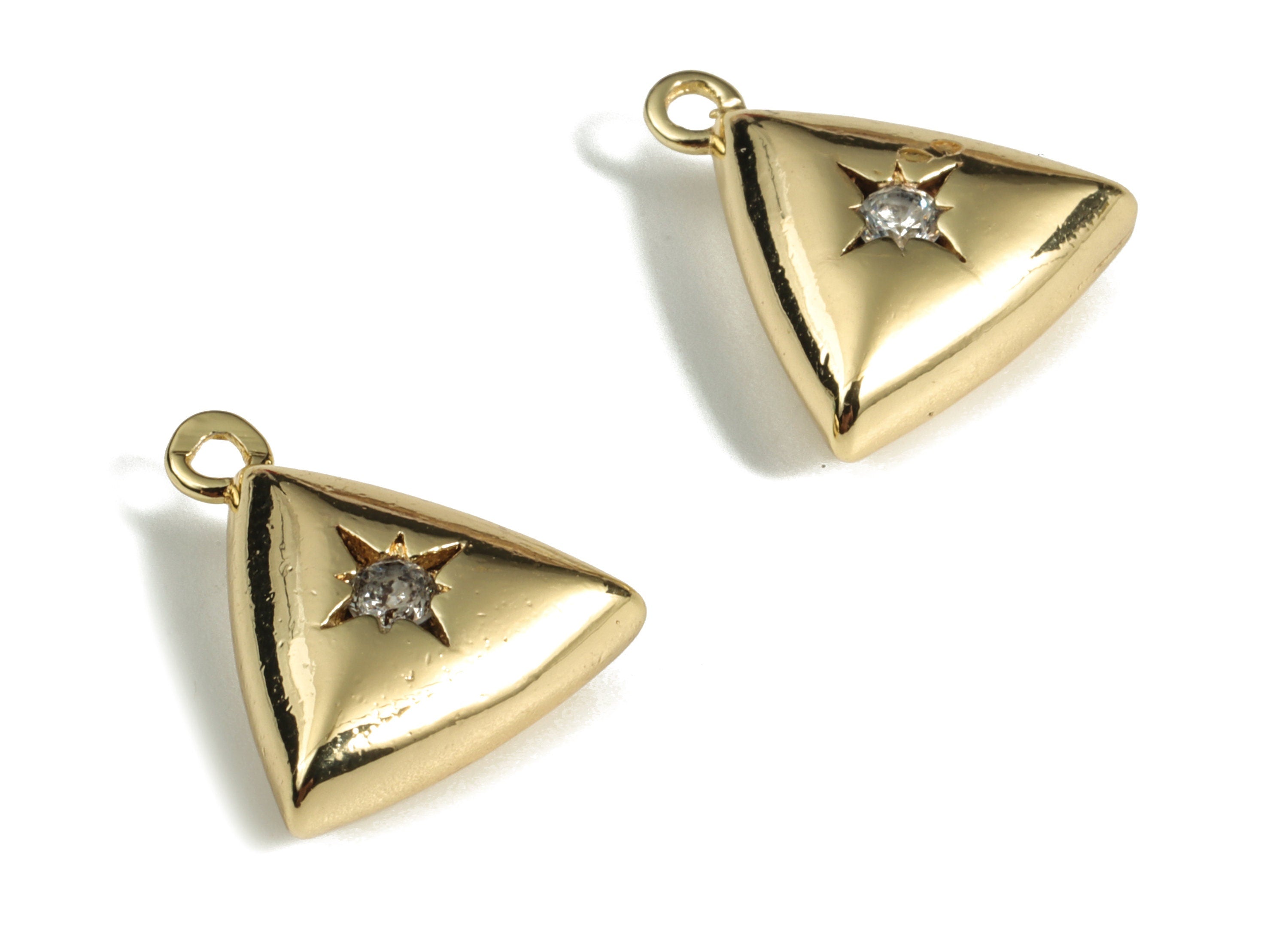 Brass Triangle Star Earring Charms With Zircons - Gold Triangle Star Pendant - 18K Real Gold Plated Brass - 13.73x12.49x4.88mm - RGP3170 - DOMEDBAZAAR