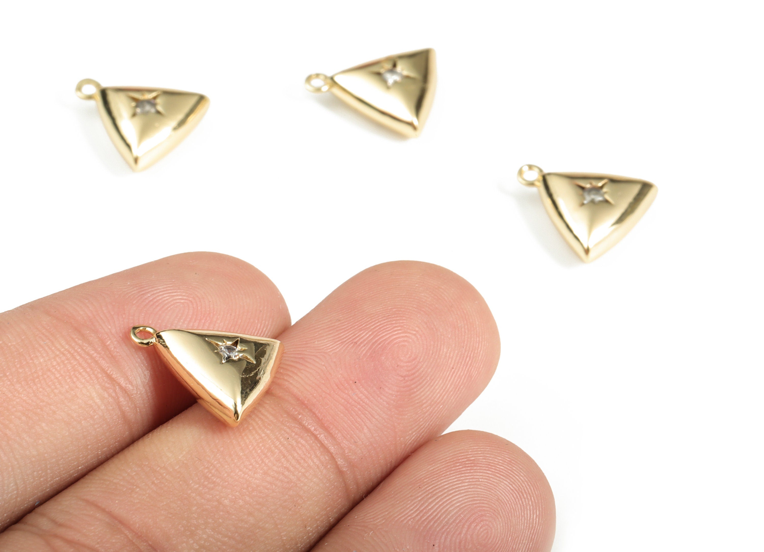 Brass Triangle Star Earring Charms With Zircons - Gold Triangle Star Pendant - 18K Real Gold Plated Brass - 13.73x12.49x4.88mm - RGP3170 - DOMEDBAZAAR