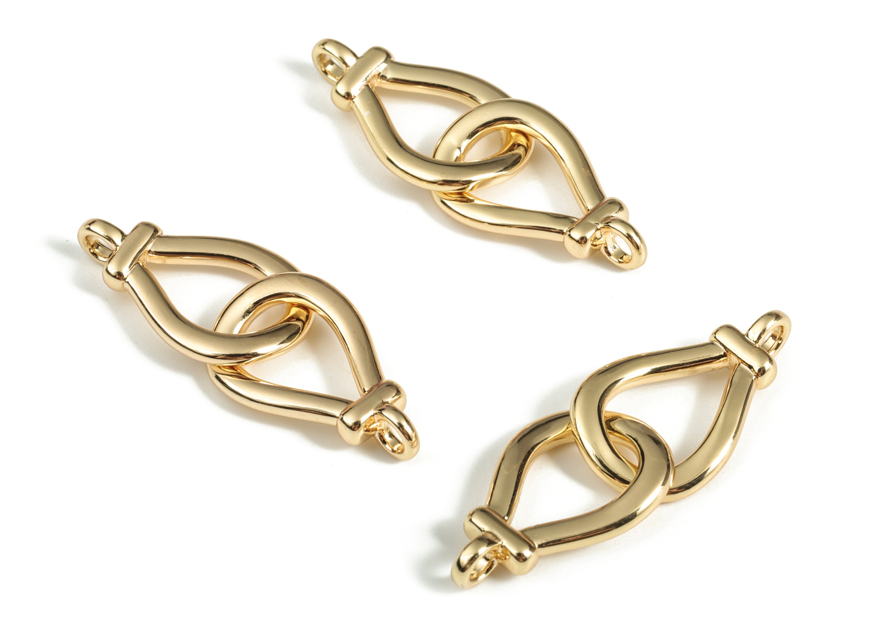 Brass Knot Earring Connector - Gold Knot Pendant - 18K Real Gold Plated Brass - Jewelry Making Supplies - 34.14x12.59x1.85mm - RGP3180 - DOMEDBAZAAR