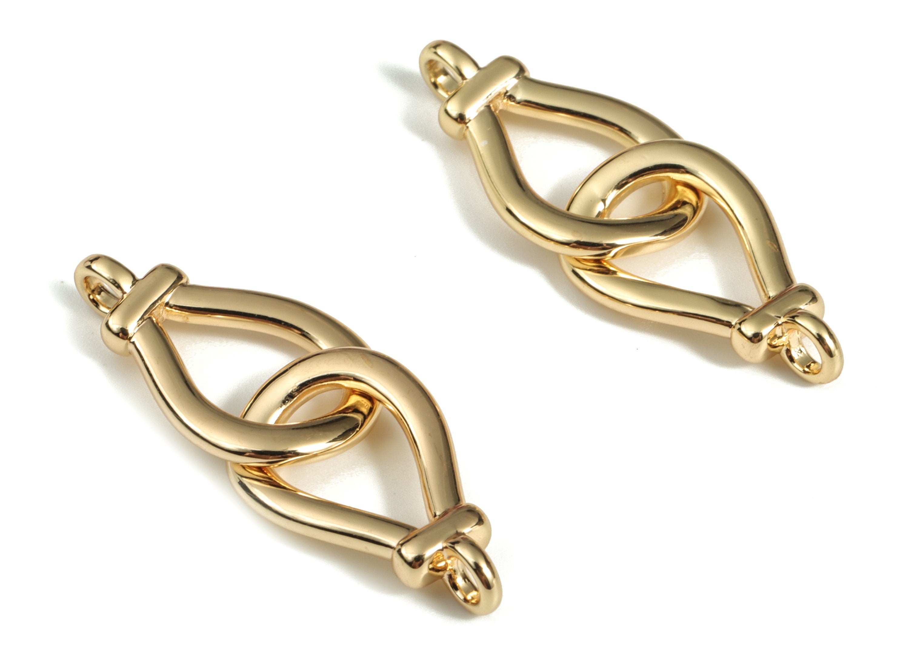 Brass Knot Earring Connector - Gold Knot Pendant - 18K Real Gold Plated Brass - Jewelry Making Supplies - 34.14x12.59x1.85mm - RGP3180 - DOMEDBAZAAR