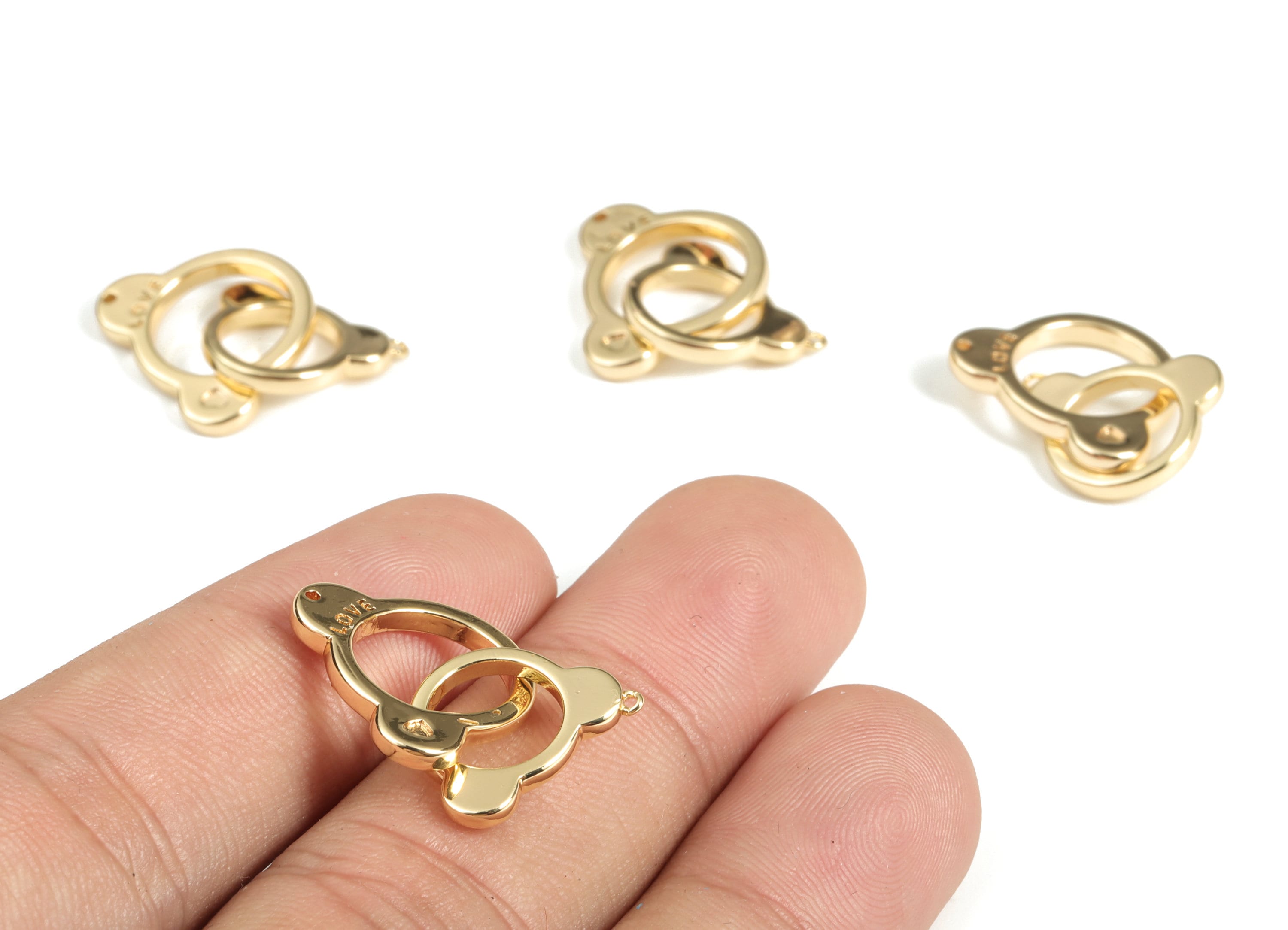 Brass Bear Love Earring Charms - Gold Bear Love Pendant - 18K Real Gold Plated Brass - Jewelry Making Supplies - 20.7x17.94x1.88mm - RGP3176 - DOMEDBAZAAR