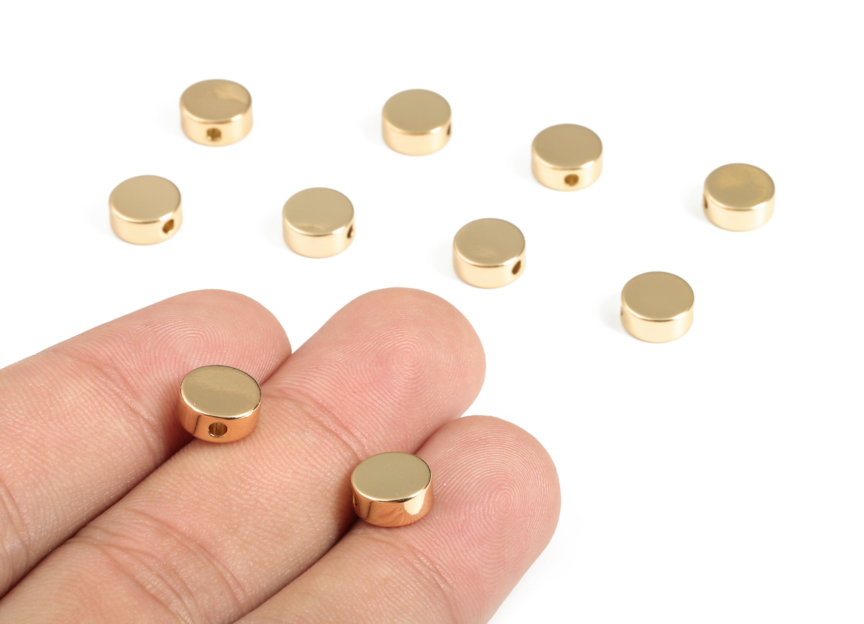 Flat Round Bead - Brass Round Spacer Charm - Gold Circle Pendant - 18K Real Gold Plated Brass - Jewelry Making Supplies - 8x8x3.4mm -RGP3150 - DOMEDBAZAAR