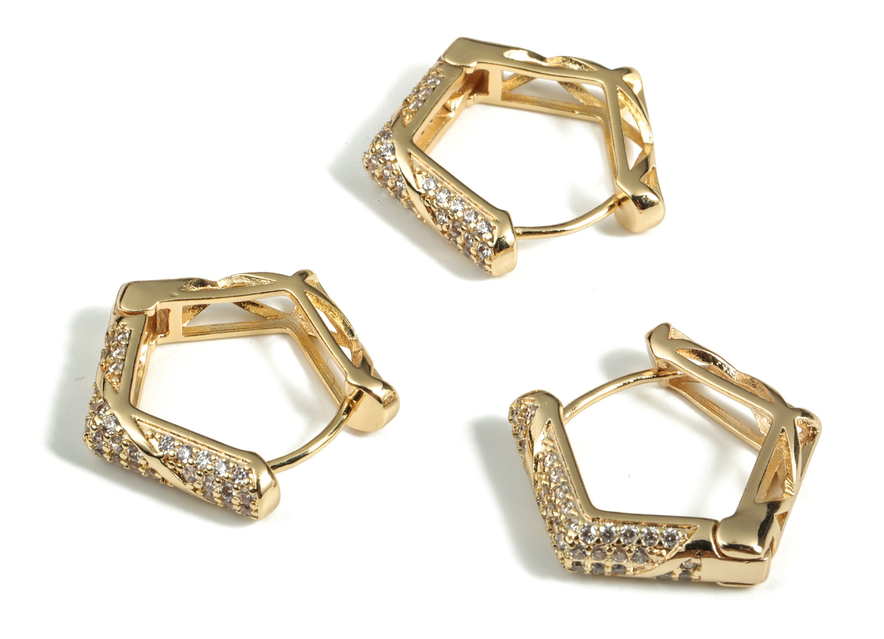 Brass Leverback Earring Clasp With Zircons - Gold Plain Leverback - 18K Real Gold Plated Brass - Jewelry Supplies - 20x20x2.9mm - RGP3184 - DOMEDBAZAAR