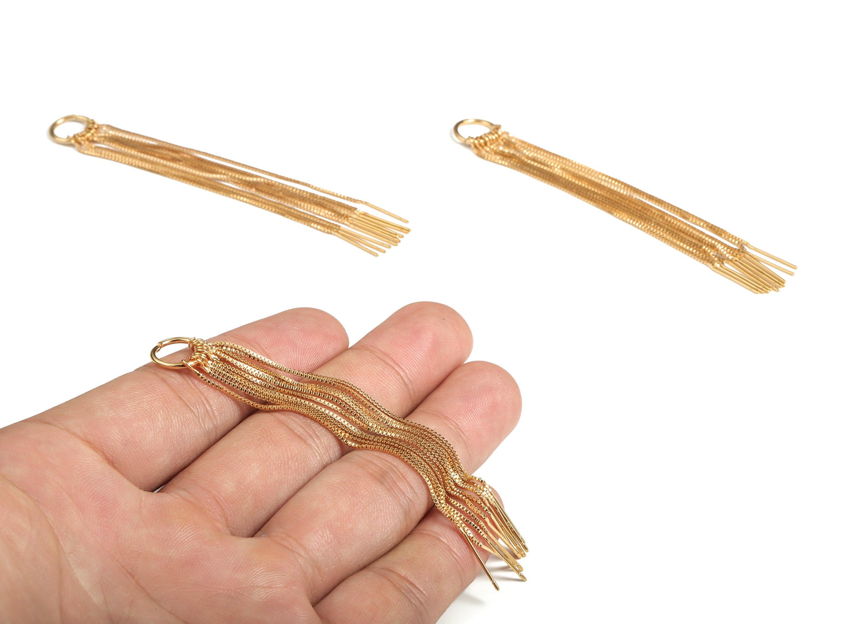 Brass Long Earrings - Statement Earrings -18K Real Gold Plated Brass - Long Gold Earrings- Jewelry Supplies - 87.36x10.24x1.2mm - RGP3125 - DOMEDBAZAAR