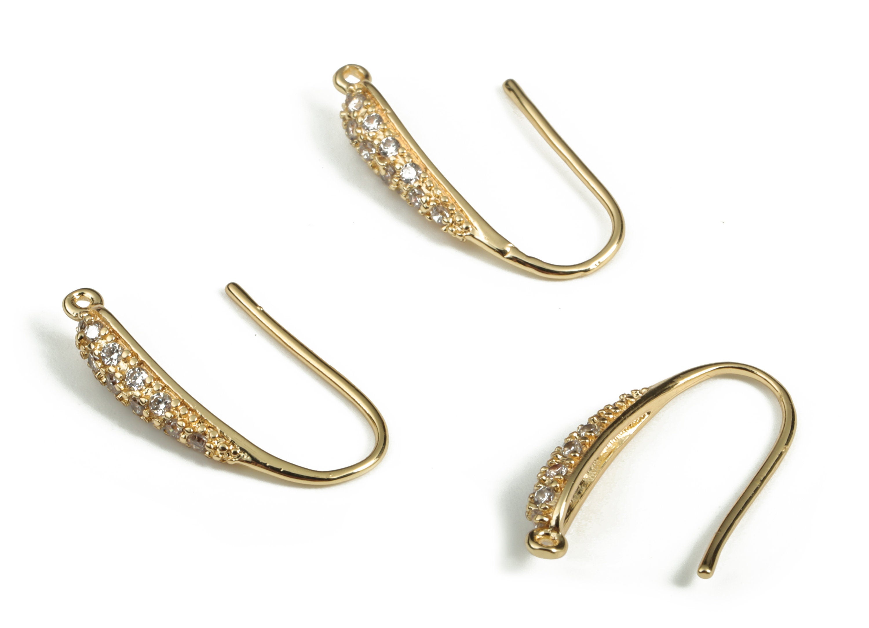 Zircon Ear Wire - Brass Earring Hoops - Hoop Ear Wire - Custom Jewellery Making - 18K Real Gold Plated Brass - 19.43×10.22× 2.34mm - RGP3057 - DOMEDBAZAAR
