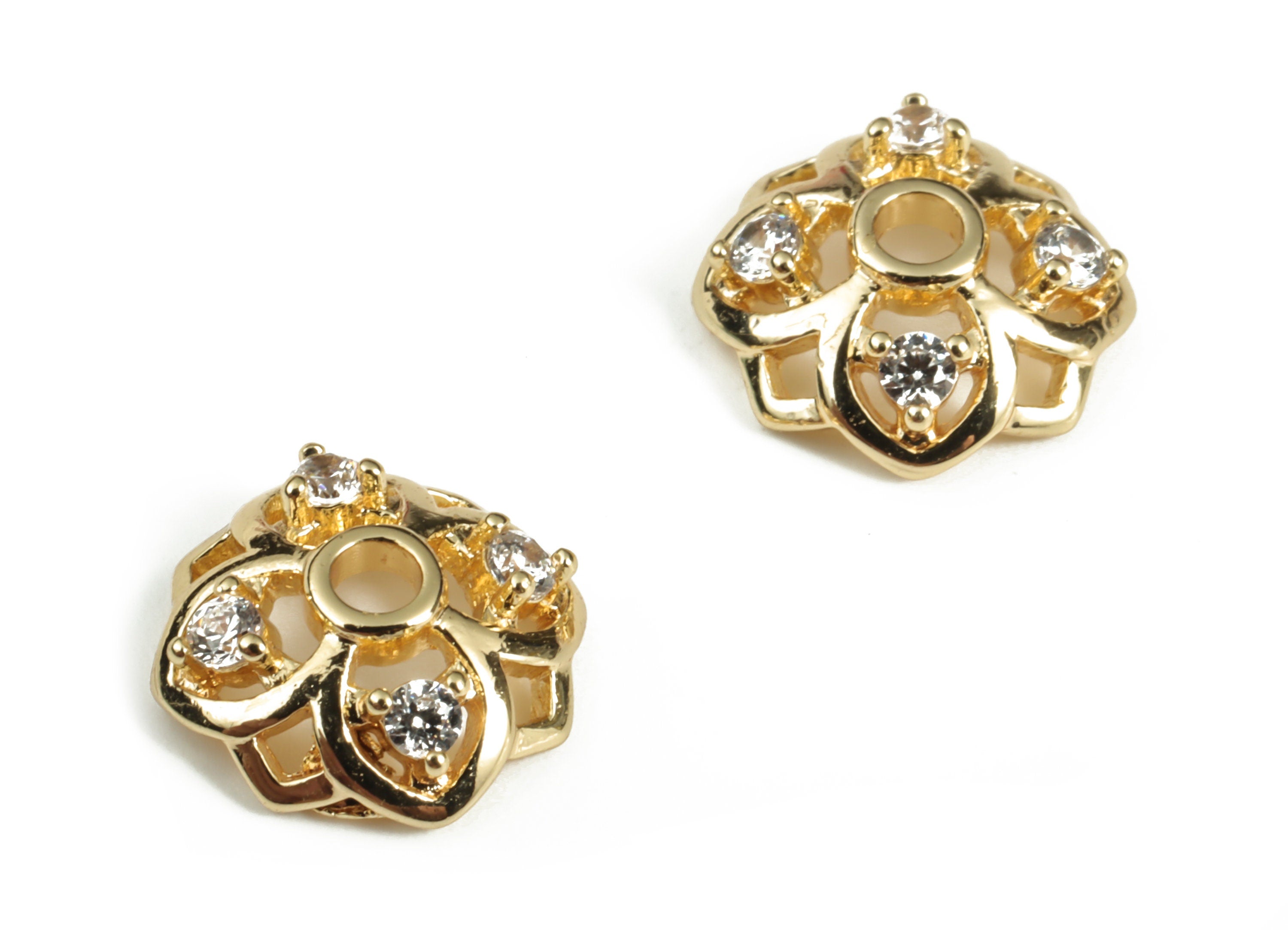 Brass Flower Earring Charms With Zircons - Gold Flower Pendant - 18K Real Gold Plated Brass - Jewelry Supplies - 10.14x9.96x2.13mm - RGP3120 - DOMEDBAZAAR