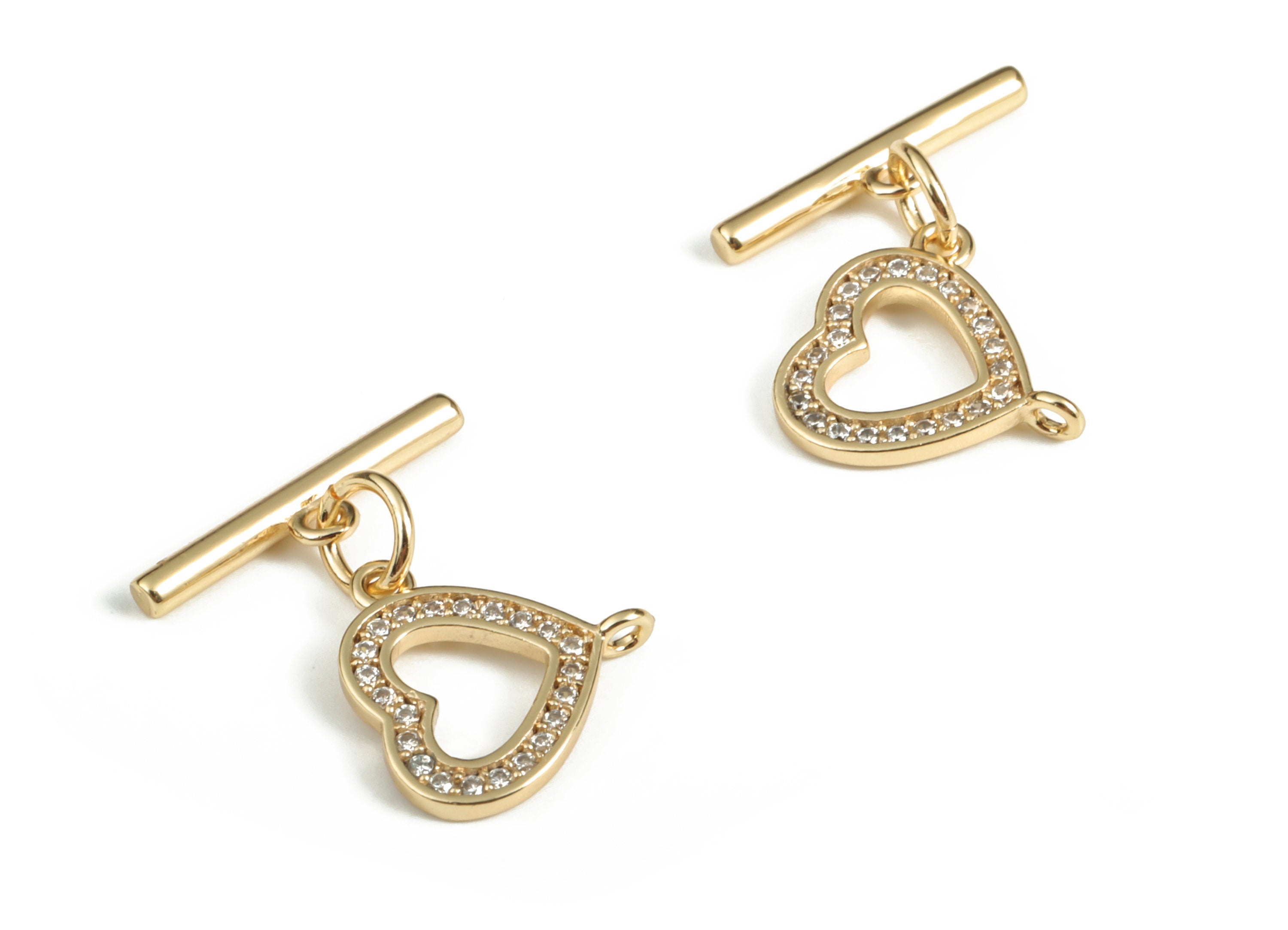 Brass Toggle Clasp - Brass Heart Toggle Clasp – 18k Gold Plated Brass Heart Toggle Clasp – Jewelry Supplies - 16.9× 15.09× 1.37mm - RGP3049 - DOMEDBAZAAR
