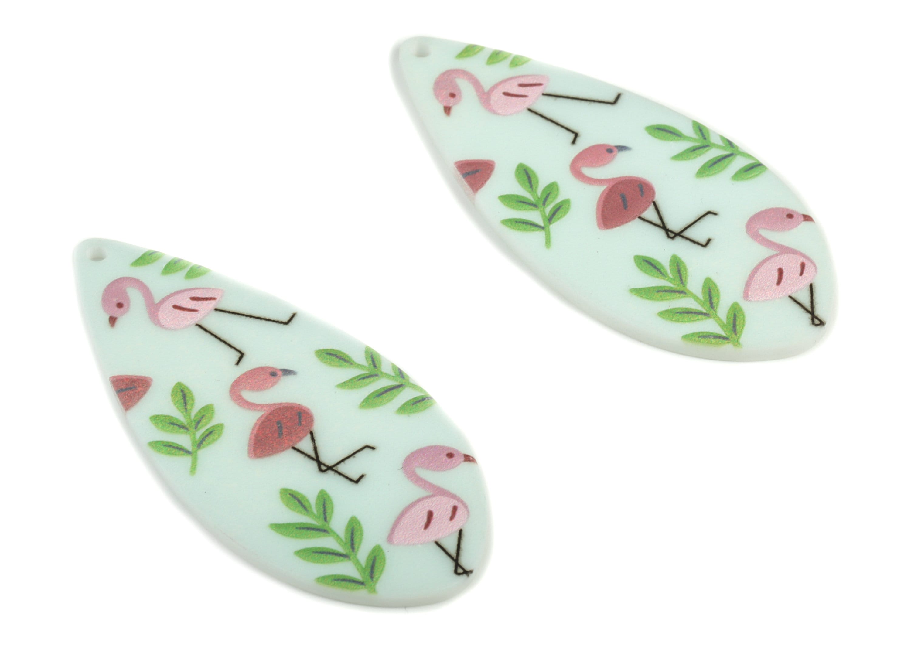 Acrylic Drop Earring Charm - Flamingo Acrylic Drop Earrings- Earring Post - Jewelry Supplies - 48x22x2.76mm - AC1949A - DOMEDBAZAAR