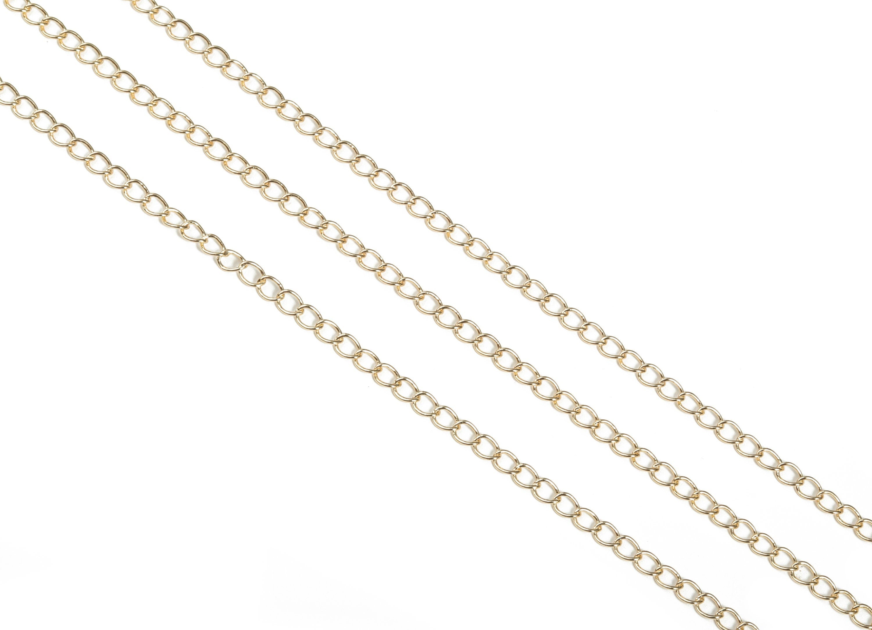 Gold Mini Curb Chain - 18K Real Gold Brass Thin Soldered Rectangle Oval Curb Chain - For Necklace Jewellery Making 0.16&quot;x0.12&quot;RGP3076 - DOMEDBAZAAR