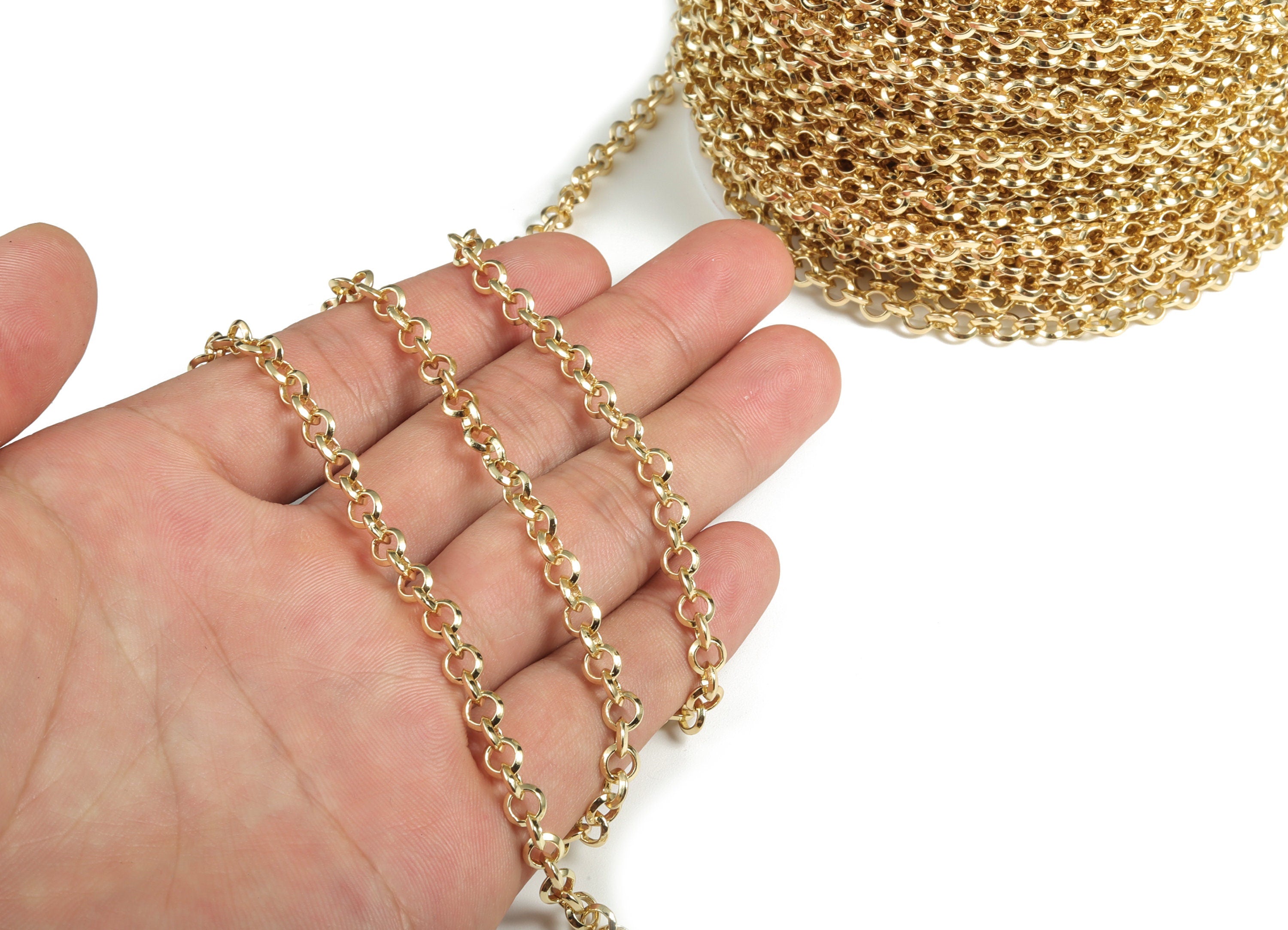 Gold Round Rolo Chain - 18K Real Gold Brass Soldered Rolo Chain - Round Cable Chain - For Necklace Jewellery Making 0.20&quot;x0.20&quot;RGP3077 - DOMEDBAZAAR