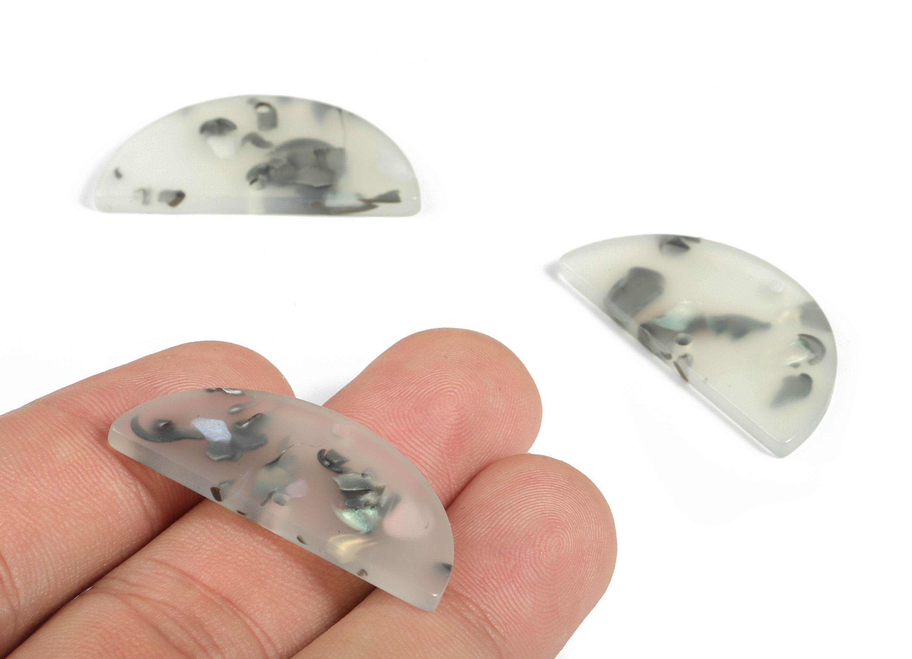 Acrylic Semicircle Earring Connectors - Acrylic Half Moon Charms - 2 Holes - Jewelry Supplies - Color Code:A606 - 34x17x2.6mm - AC1218-A606 - DOMEDBAZAAR