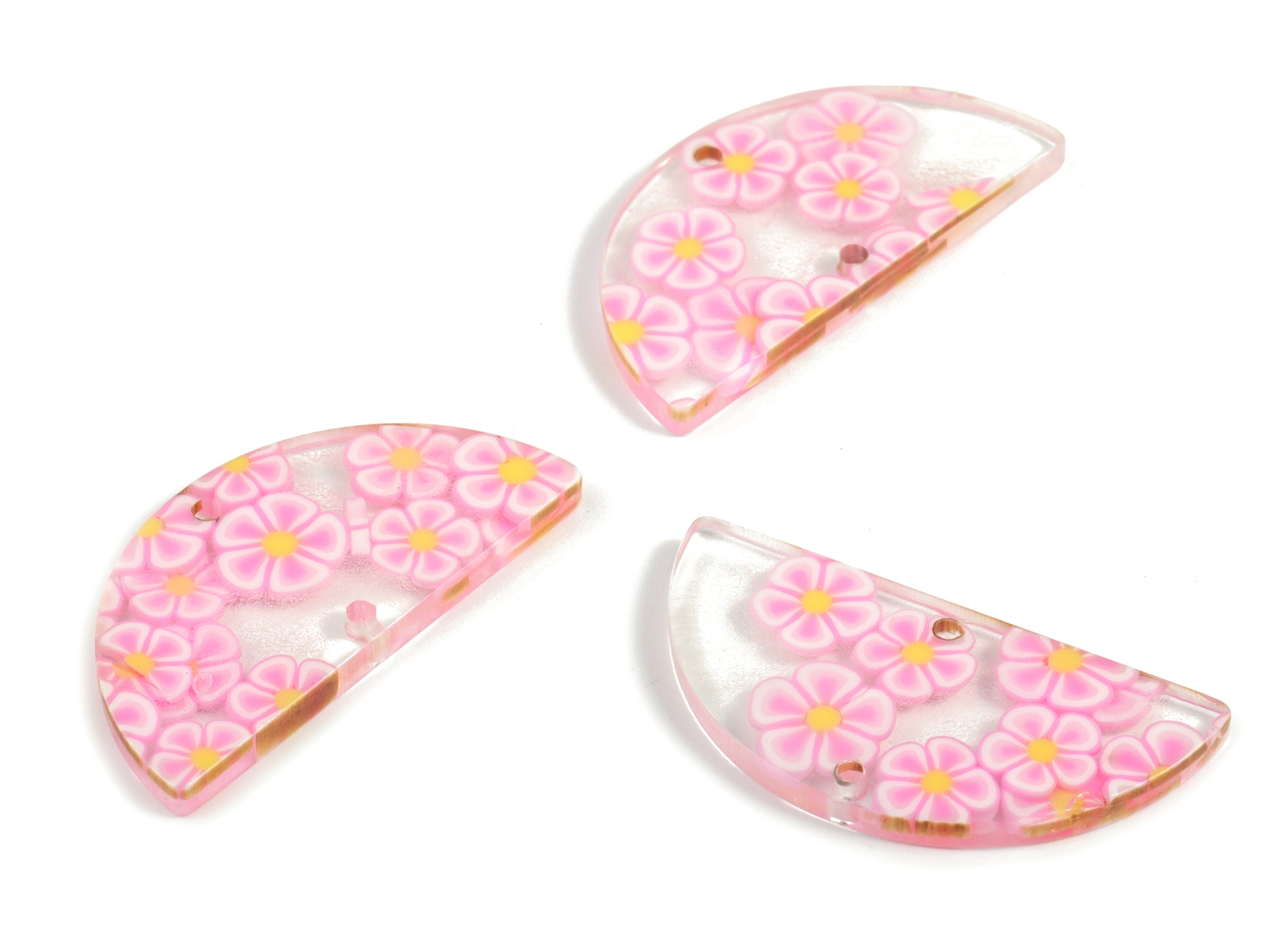 Acrylic Semicircle Earring Connectors - Acrylic Half Moon Charms - 2 Holes - Jewelry Supplies - Color Code:A589 - 34x17x2.6mm - AC1218-A589 - DOMEDBAZAAR