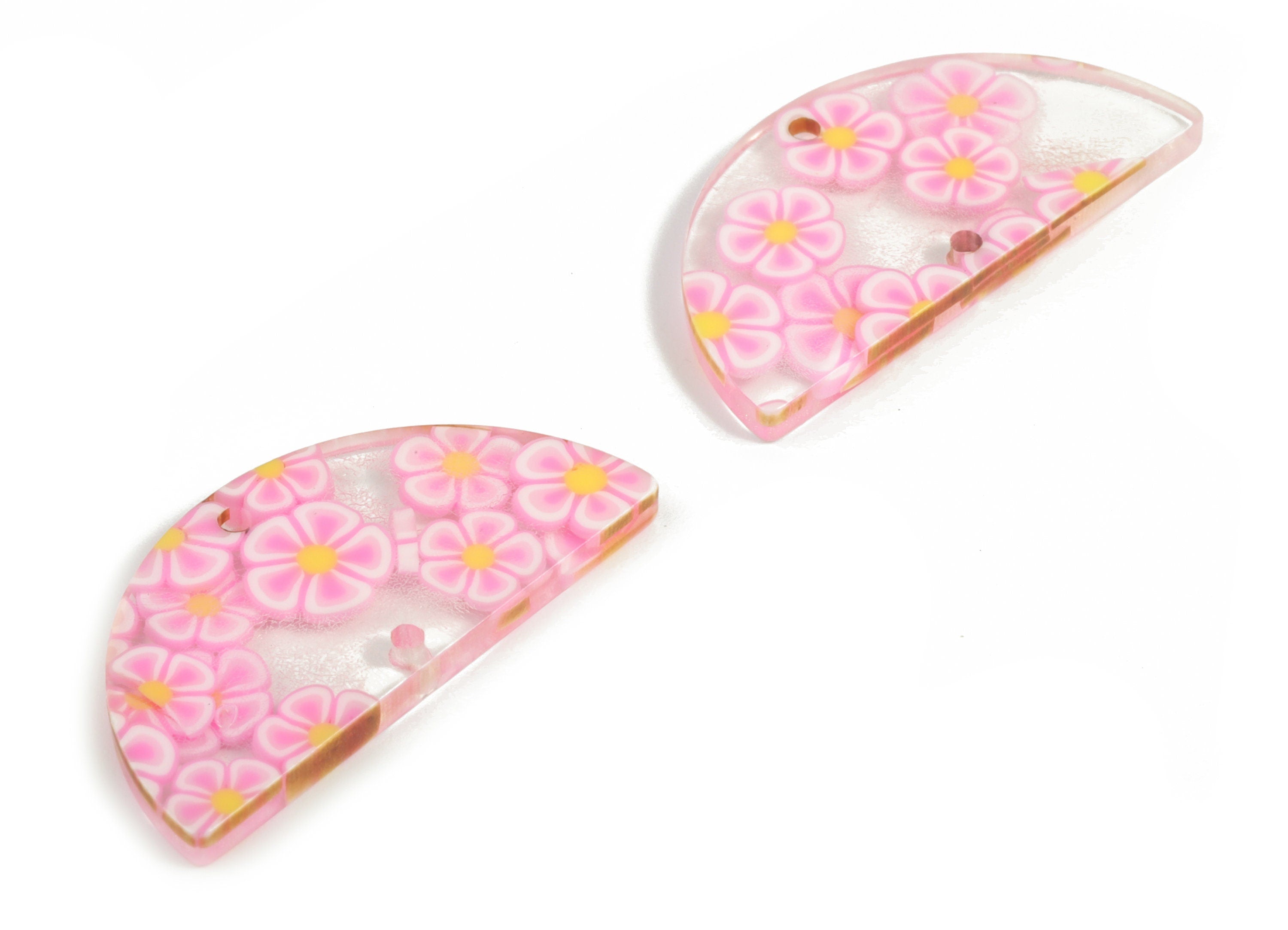 Acrylic Semicircle Earring Connectors - Acrylic Half Moon Charms - 2 Holes - Jewelry Supplies - Color Code:A589 - 34x17x2.6mm - AC1218-A589 - DOMEDBAZAAR