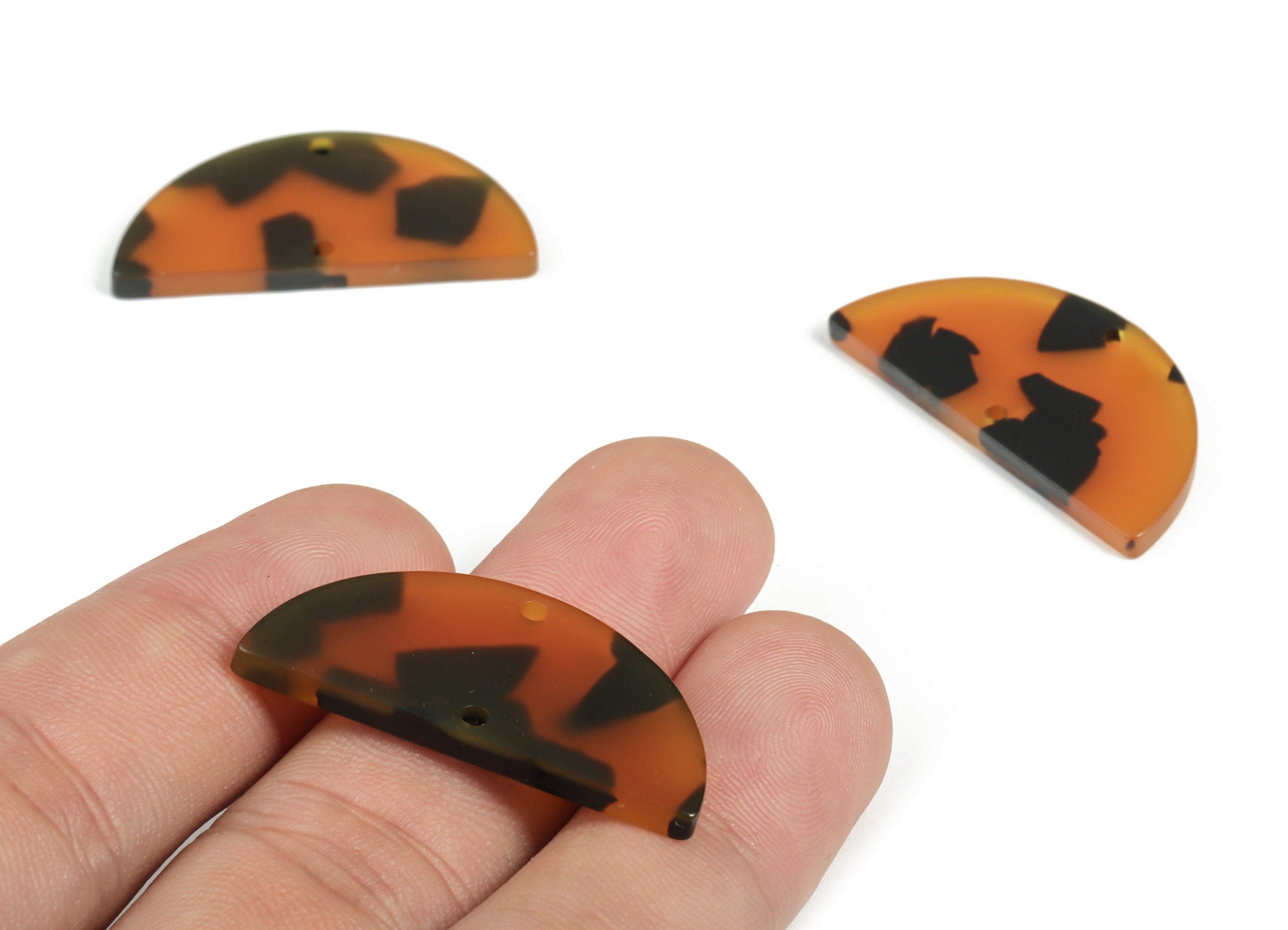 Acrylic Semicircle Earring Connectors - Acrylic Half Moon Charms - 2 Holes - Tortoise Shell  - Color Code:A623- 34x17x2.5mm-AC1218-A623 - DOMEDBAZAAR