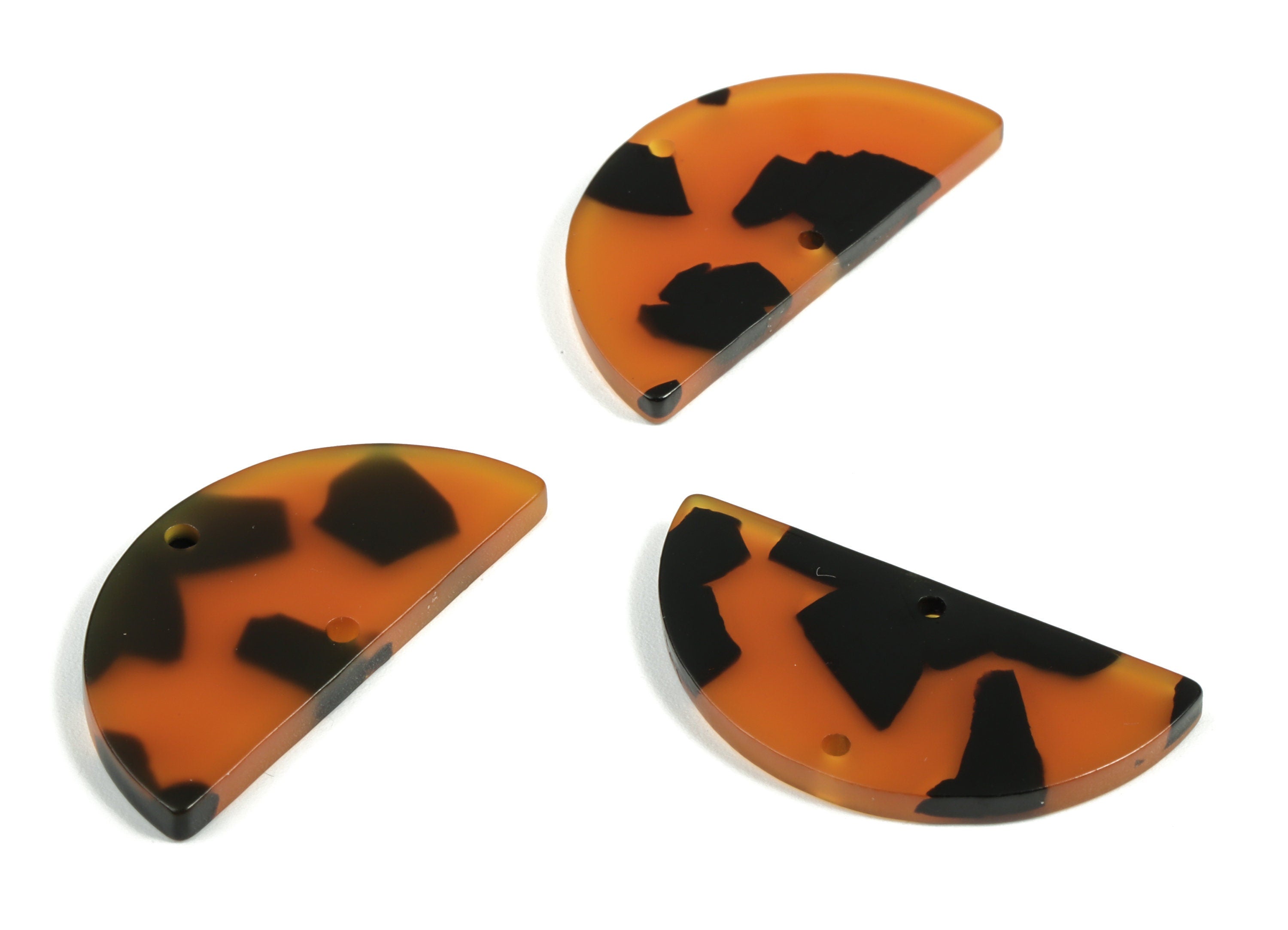 Acrylic Semicircle Earring Connectors - Acrylic Half Moon Charms - 2 Holes - Tortoise Shell  - Color Code:A623- 34x17x2.5mm-AC1218-A623 - DOMEDBAZAAR