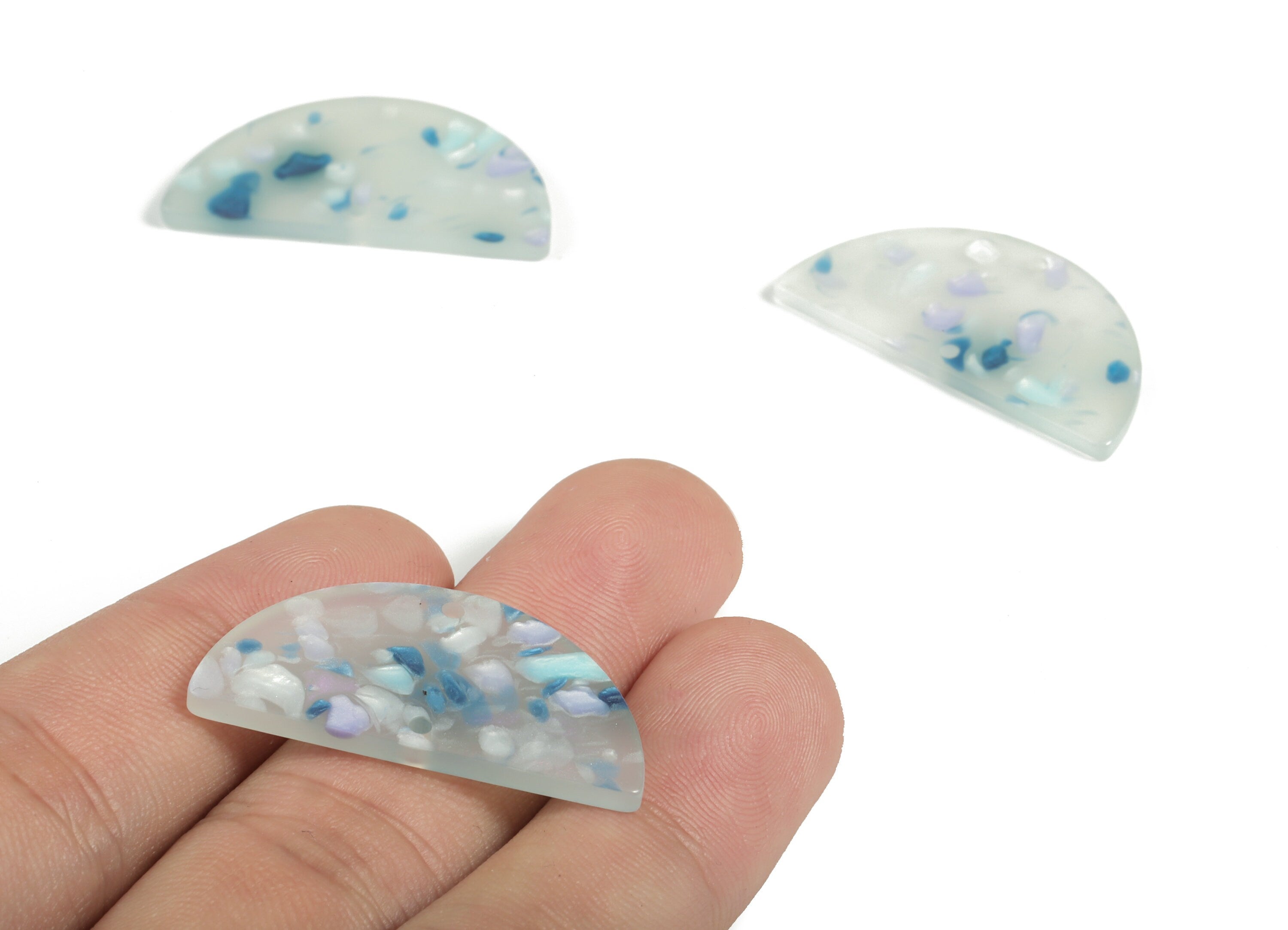 Acrylic Semicircle Earring Connectors - Acrylic Half Moon Charms - 2 Holes - Jewelry Supplies - Color Code:A605 - 34x17x2.5mm - AC1218-A605 - DOMEDBAZAAR
