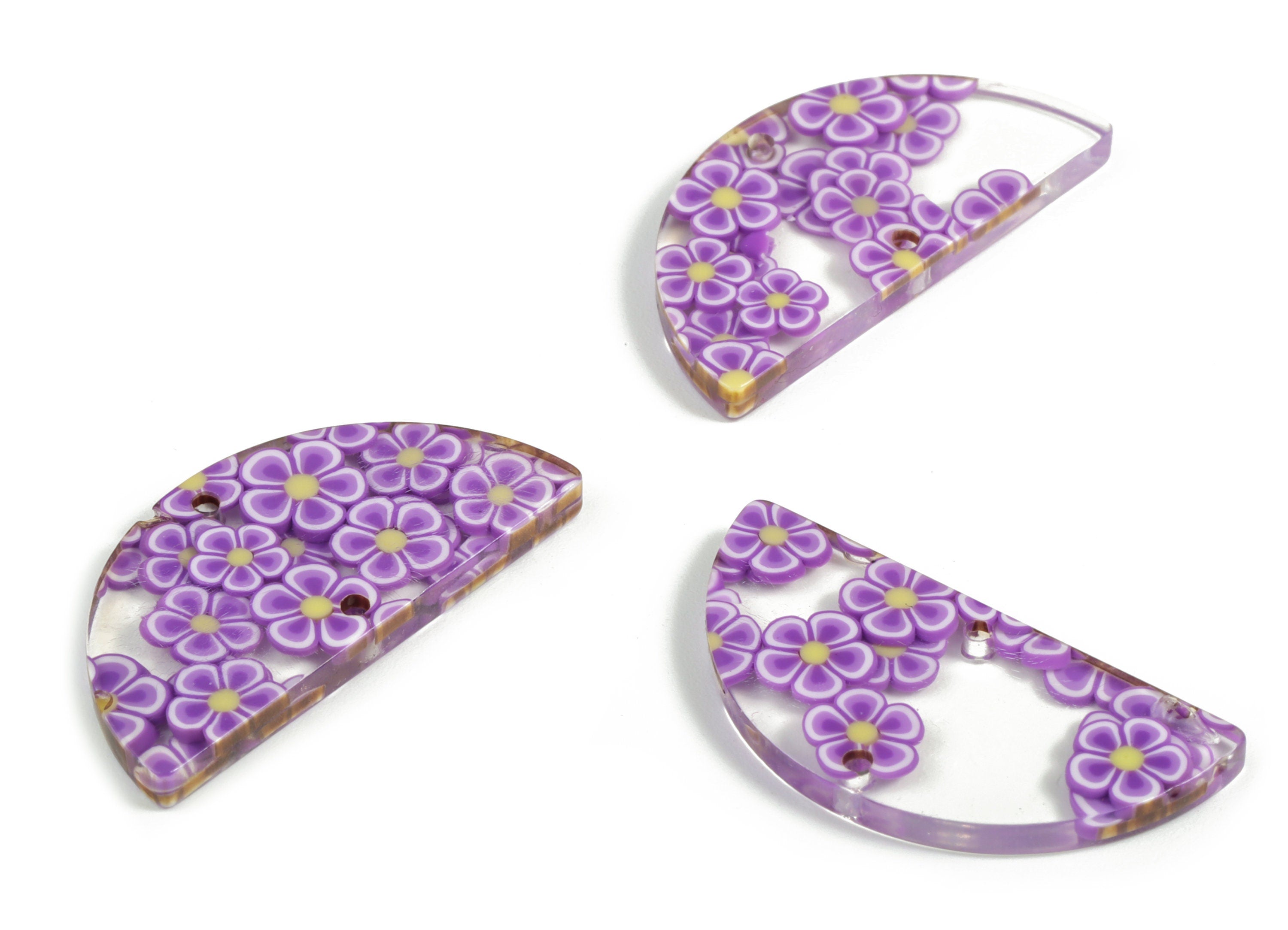Acrylic Semicircle Earring Connectors - Acrylic Half Moon Charms - 2 Holes - Jewelry Supplies - Color Code:A593 - 34x17x2.1mm - AC1218-A593 - DOMEDBAZAAR