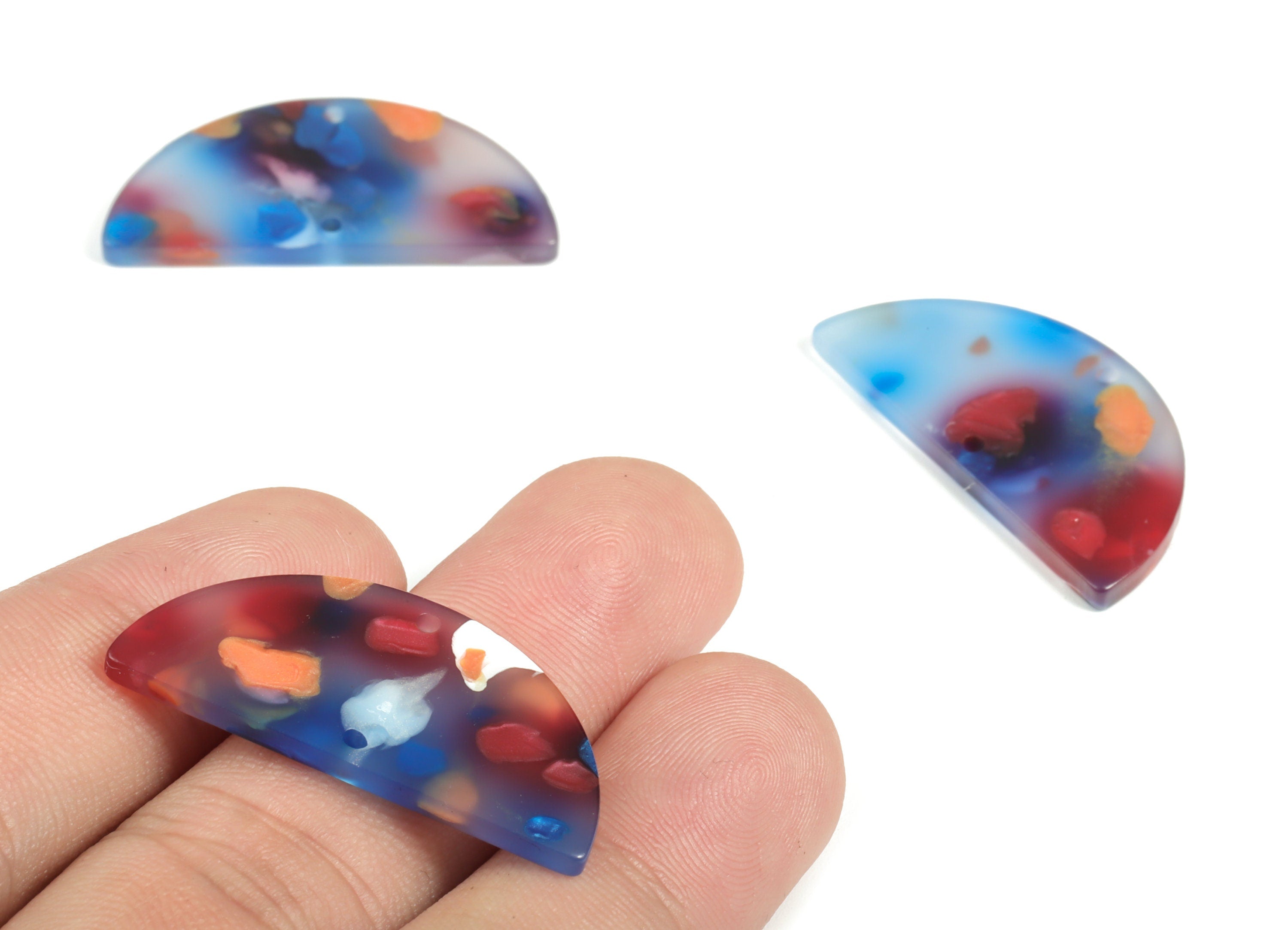 Acrylic Semicircle Earring Connectors - Acrylic Half Moon Charms - 2 Holes - Jewelry Supplies - Color Code:A608 - 34x17x2.4mm - AC1218-A608 - DOMEDBAZAAR