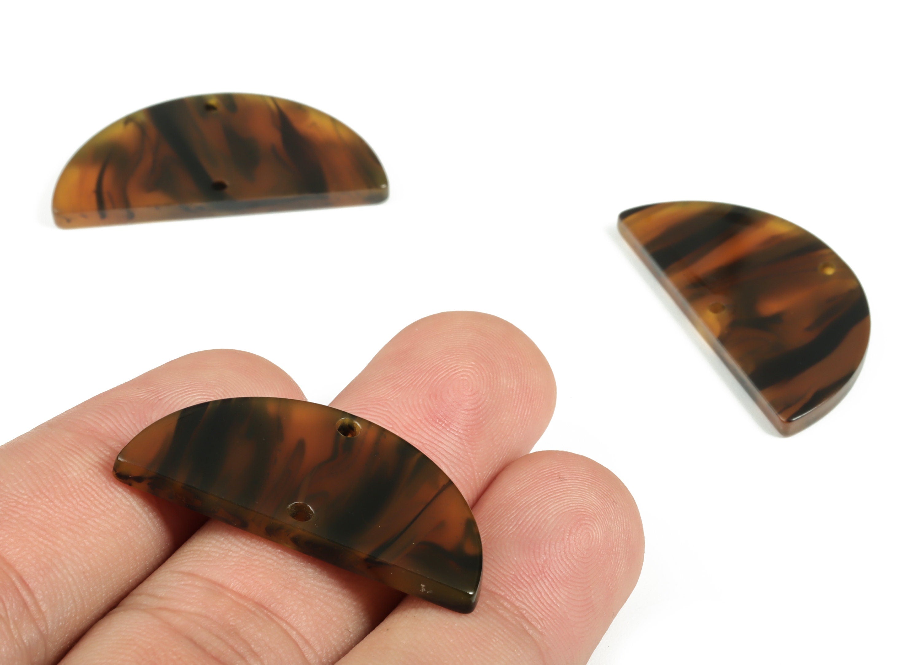 Acrylic Semicircle Earring Connectors - Acrylic Half Moon Charms - 2 Holes - Jewelry Supplies - Color Code:A625 - 34x17x2.6mm - AC1218-A625 - DOMEDBAZAAR