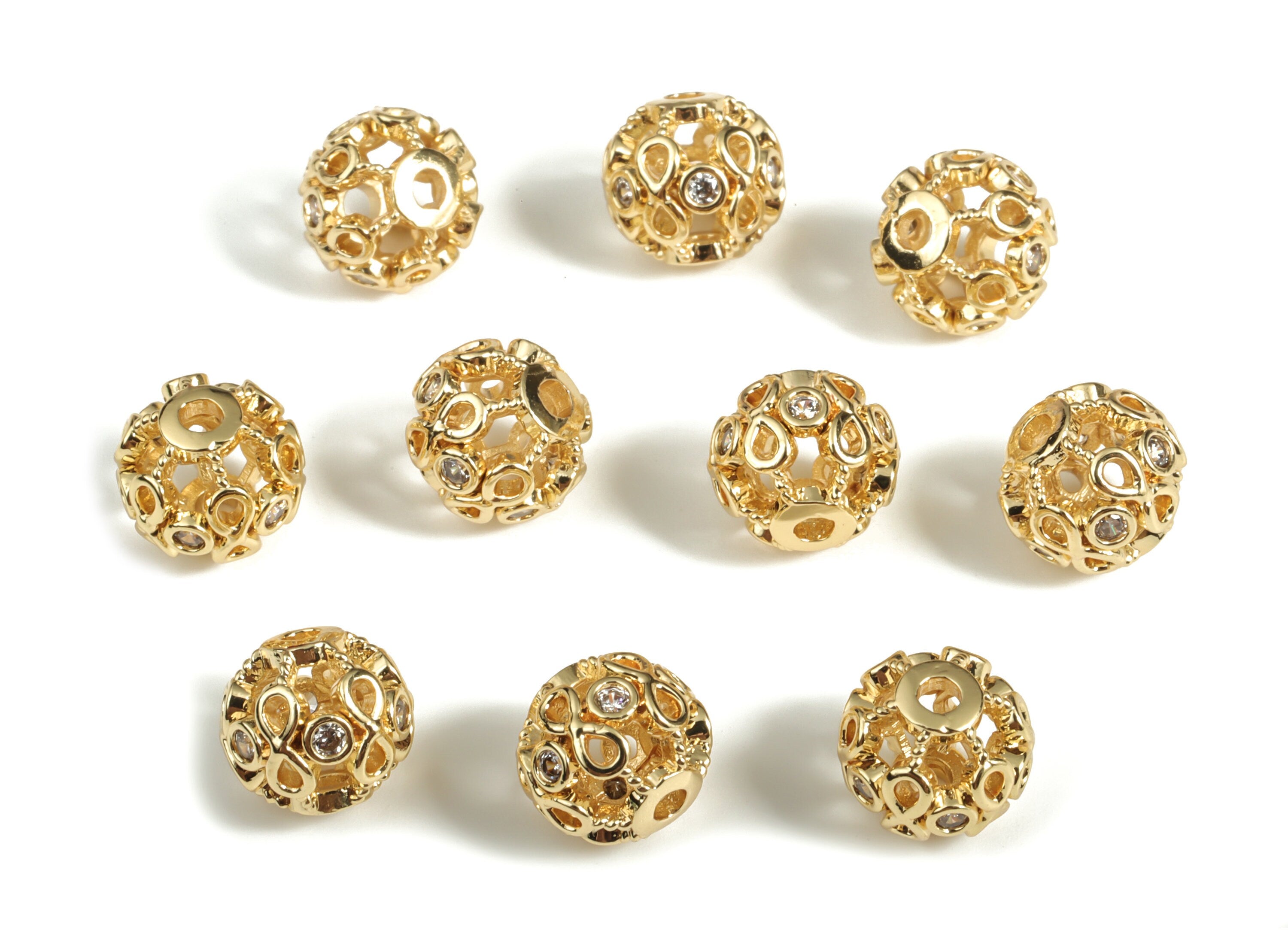 Round Brass Spacer Beads - 18K Real Gold Plated Brass Beads – Zircon Round Ball Beads - Jewelry Supplies - 8.44 x 8.44 x 8.07mm - RGP3059 - DOMEDBAZAAR