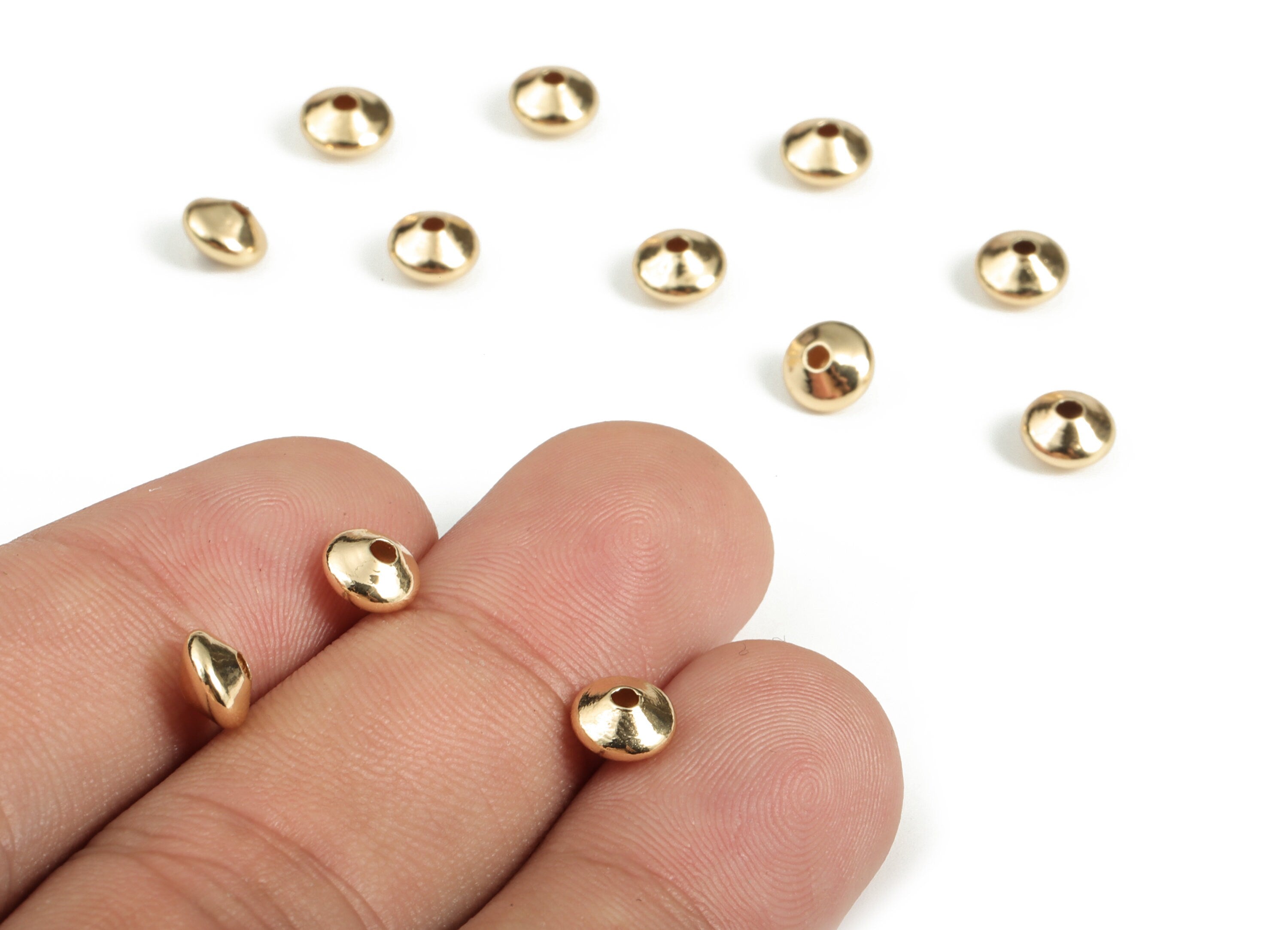 Brass Round Beads – Gold Tiny Round Beads – Bracelet Beads - 18K Real Gold Plated Brass - Jewelry Making Supplies - 5.86x3.63mm - RGP3144 - DOMEDBAZAAR