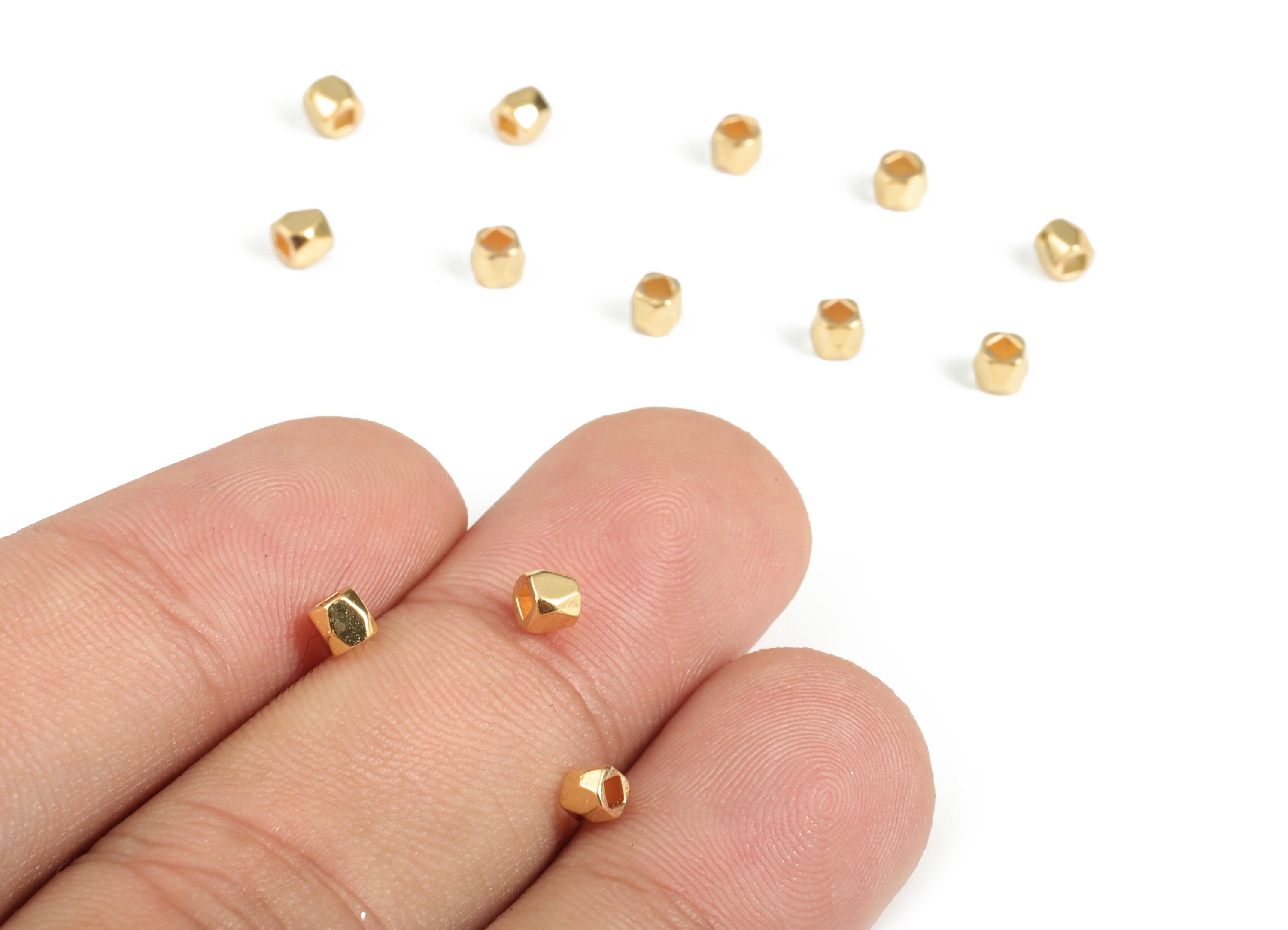 Brass Spacer Ball Beads - Golden Hexagon Spacer Ball Beads - 18K Real Gold Plated Brass - Jewelry Making Supplies - 2.91x2.95mm - RGP3164 - DOMEDBAZAAR