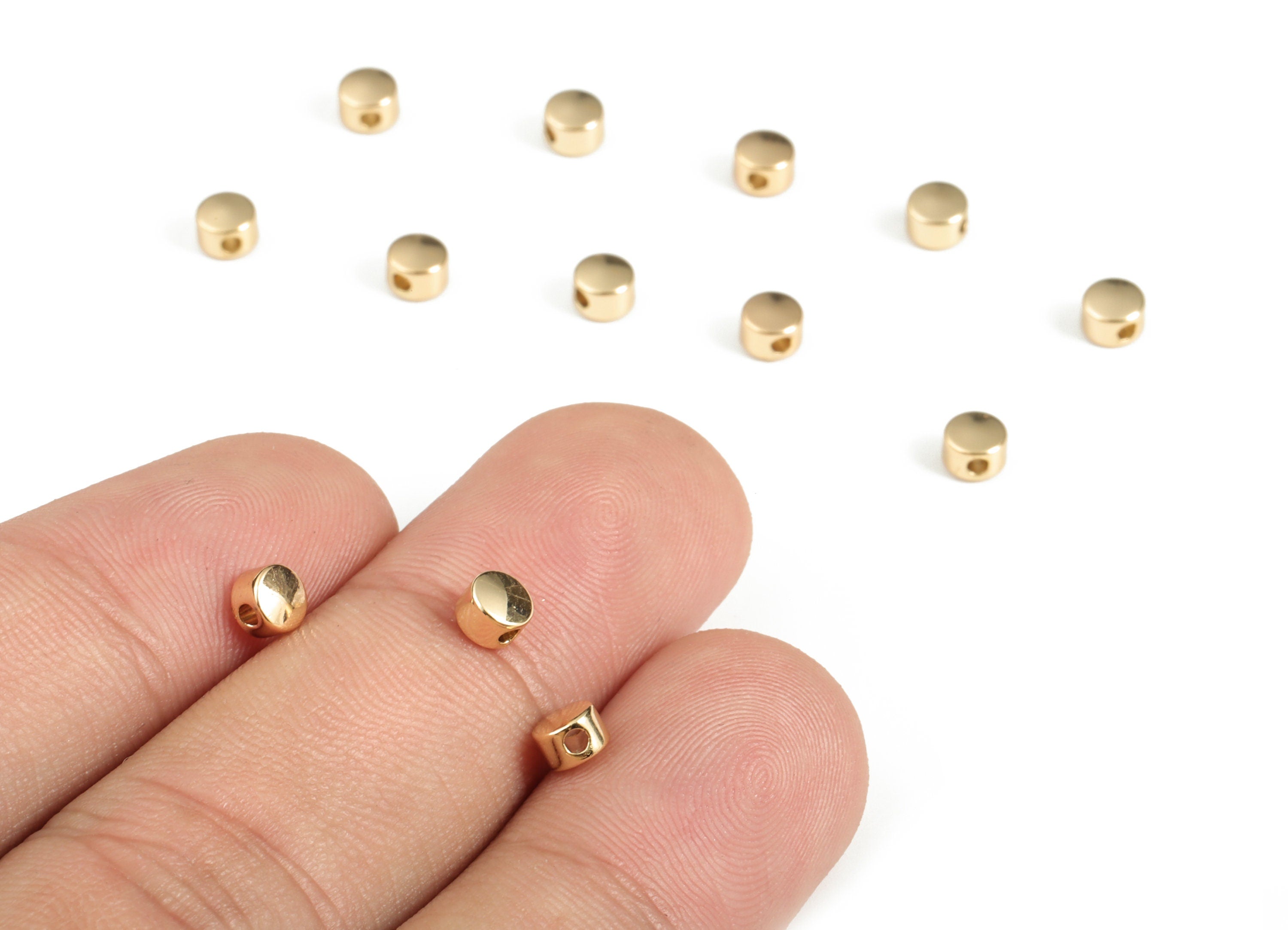 Flat Round Bead – Brass Tiny Round Spacer Charm Beads - 18K Real Gold Plated Brass - Jewelry Making Supplies - 4.04x3.98x2.96mm - RGP3158 - DOMEDBAZAAR