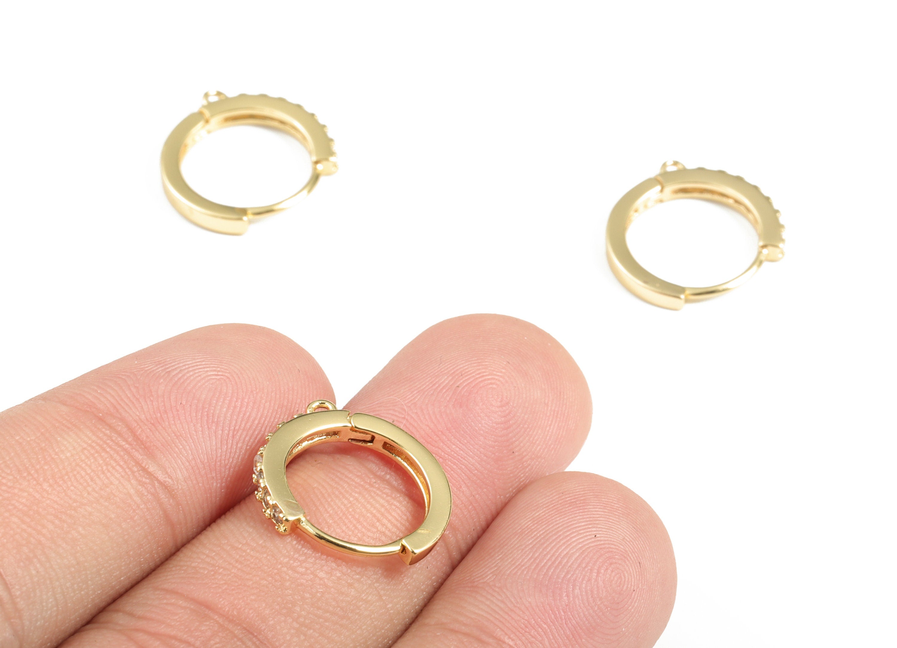 Brass Leverback Earring Clasp with Zircons - Gold Plain Leverback - 18K Real Gold Plated Brass - Jewelry Supplies - 17.3x15.9x2mm - RGP3023 - DOMEDBAZAAR