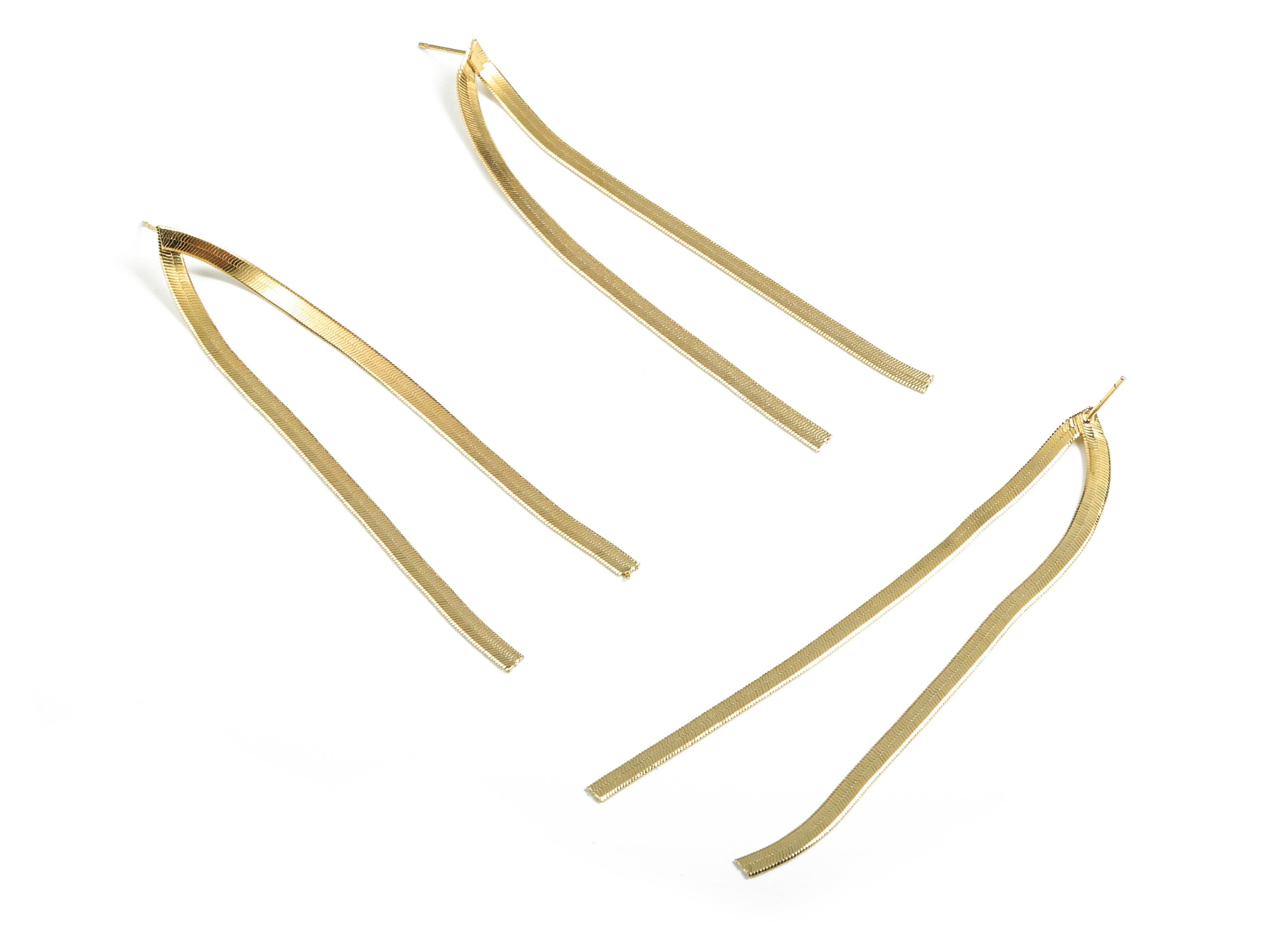 Brass Strip Earring Post - Gold Strip Earring Stud - 18K Real Gold Plated Brass - 316 Surgical Stainless Steel - 89.45x3.38x0.54mm - RGP3022 - DOMEDBAZAAR