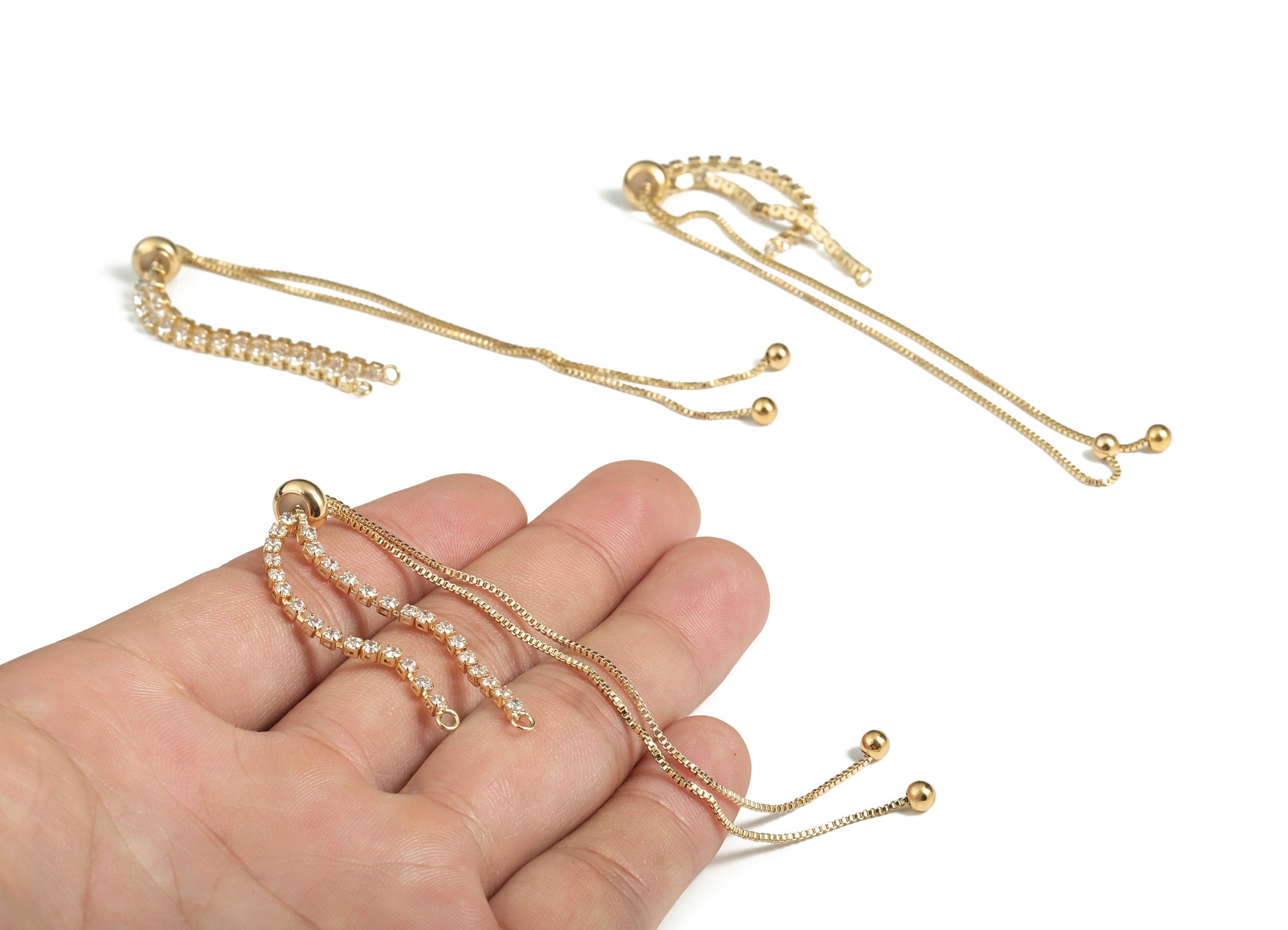 Brass Tassel Rhinestone Cup Chain Charms With Zircons - Brass Snake Chain Pendant - 18K Real Gold Plated Brass - 156.3x7.3x3.76mm - RGP3123 - DOMEDBAZAAR