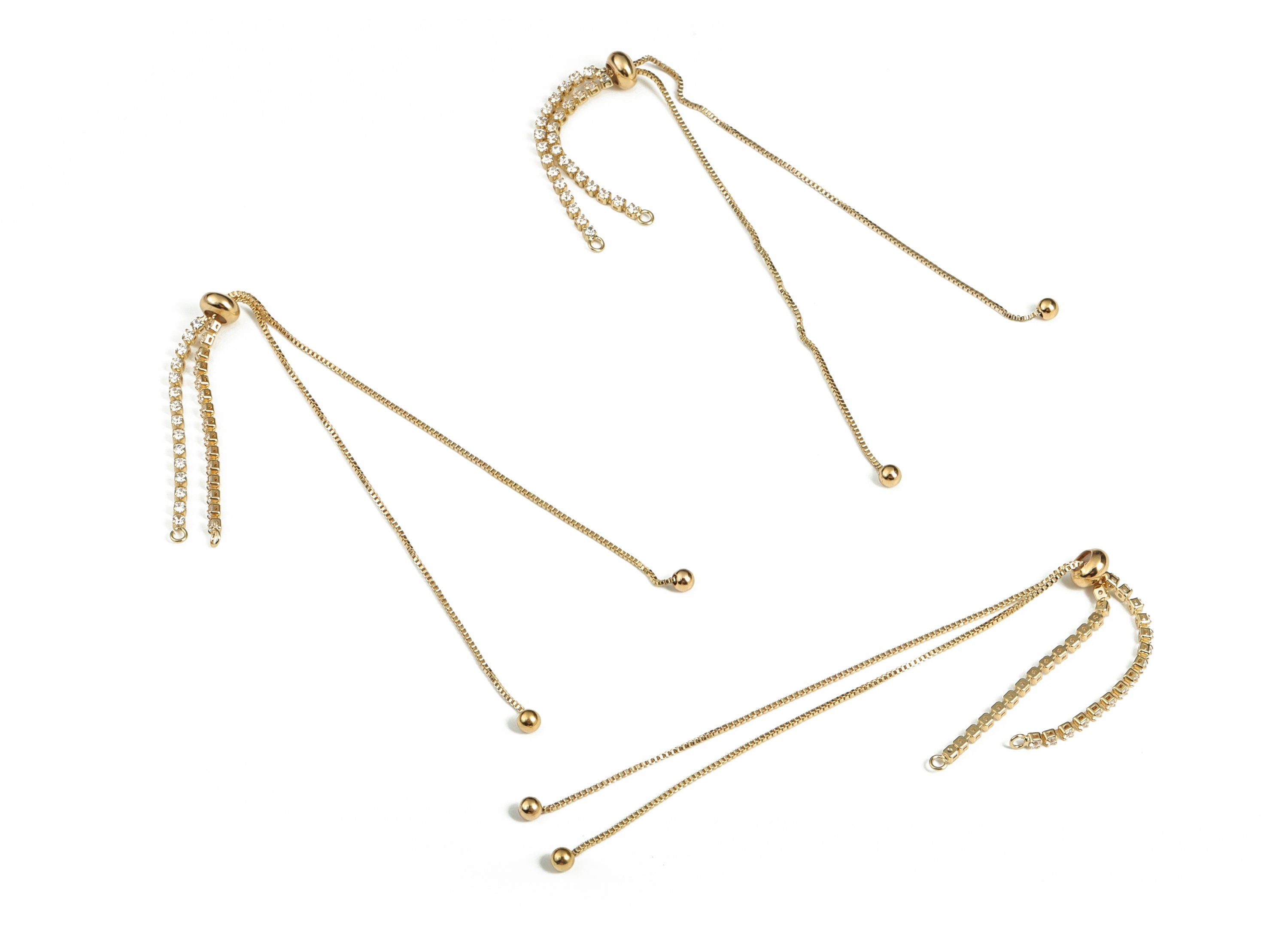 Brass Tassel Rhinestone Cup Chain Charms With Zircons - Brass Snake Chain Pendant - 18K Real Gold Plated Brass - 156.3x7.3x3.76mm - RGP3123 - DOMEDBAZAAR