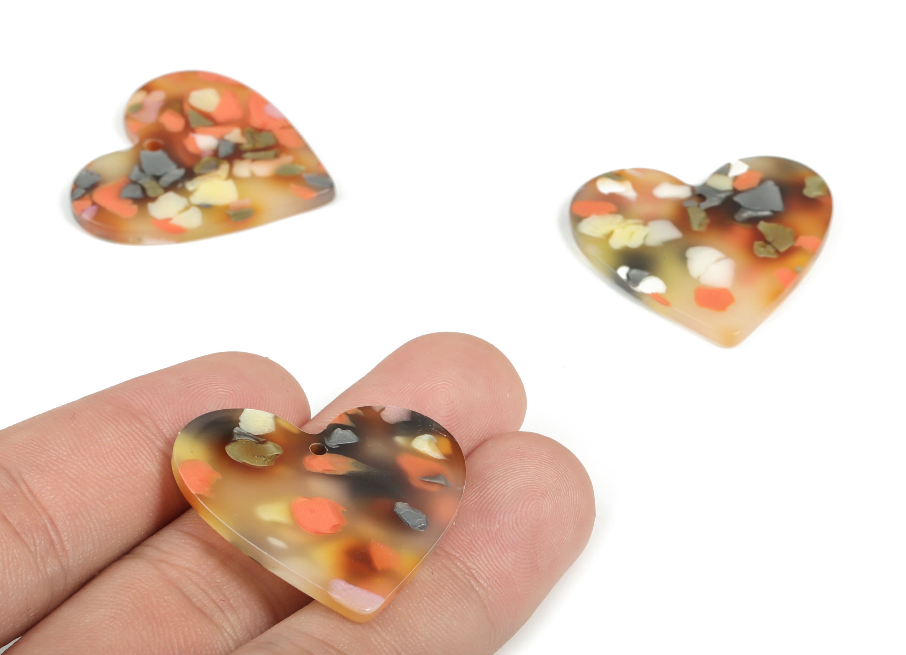 Acrylic Heart Earring Charms - Heart Pendant - Earring Findings - Jewelry Supplies - Color Code: A607 - 31.7x31.27x2.48mm - AC1431-A607 - DOMEDBAZAAR