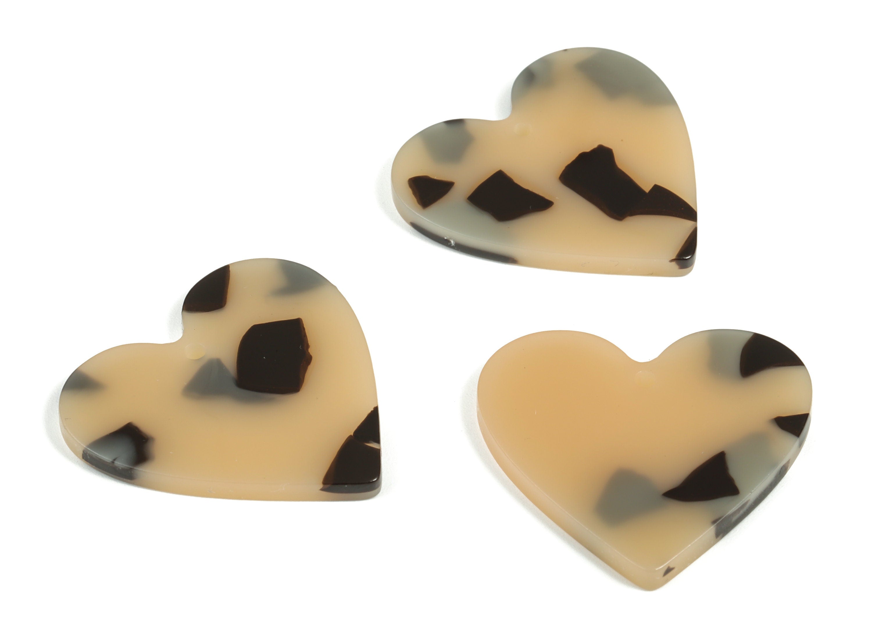 Acrylic Heart Earring Charms - Heart Pendant - Tortoise Shell - Jewelry Supplies - Color Code: A630 - 31.71x31.17x2.97mm - AC1431-A630 - DOMEDBAZAAR