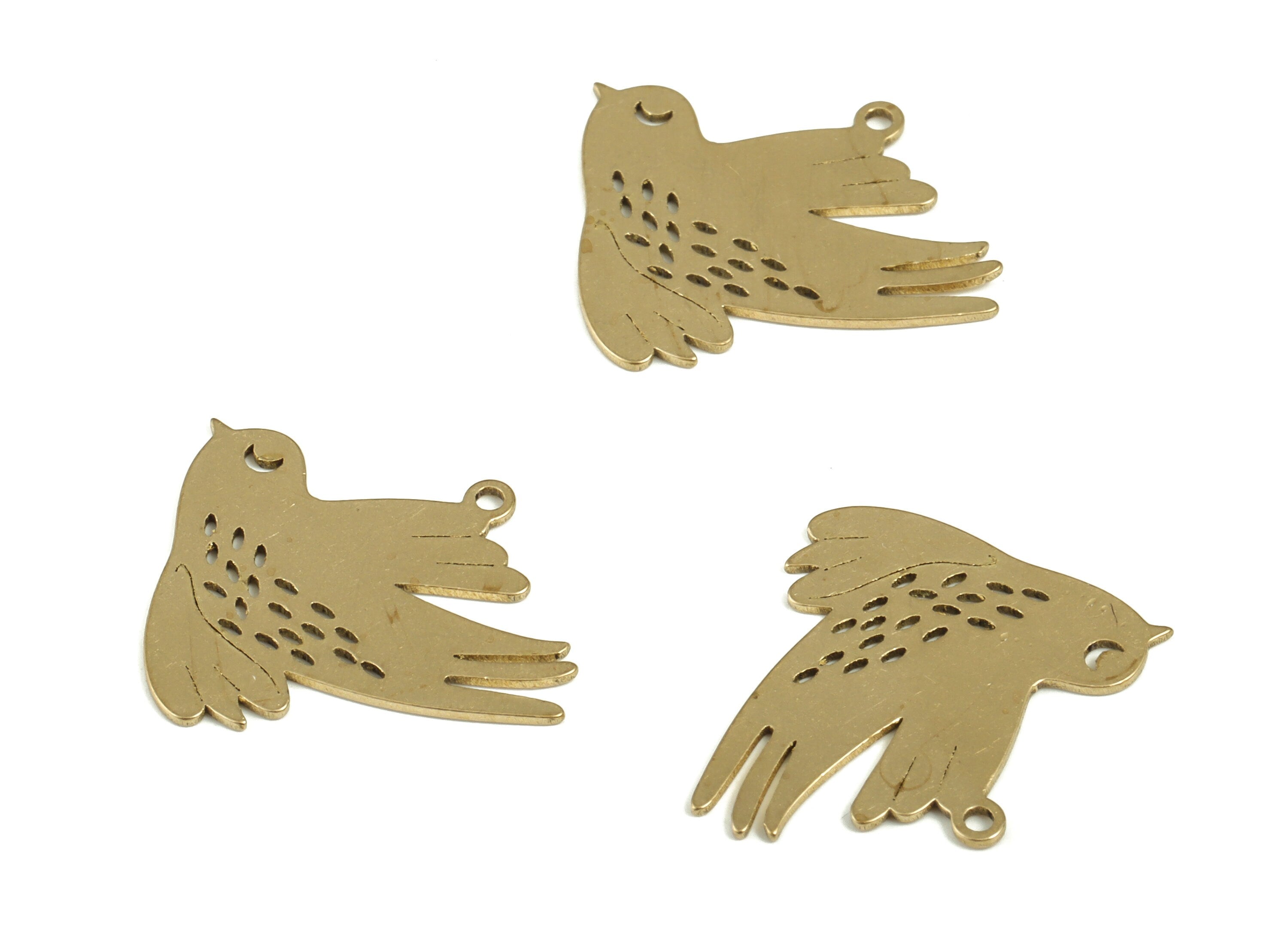 Brass Bird Earring Charms - Raw Brass Flying Bird Pendant - Earring Findings - Jewelry Making Supplies - 21.69x18.3x0.57mm - PP4192 - DOMEDBAZAAR