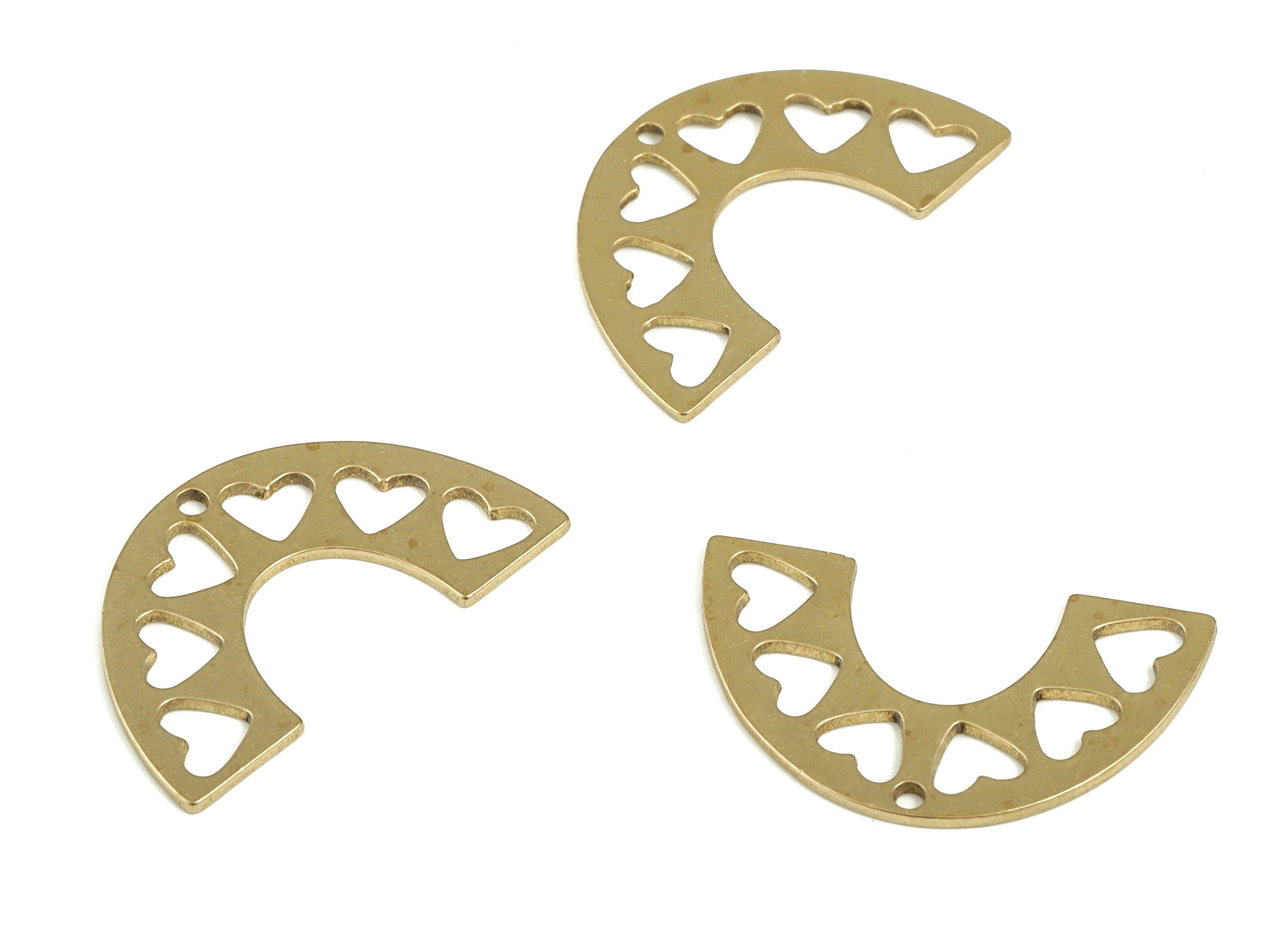 Brass Half Moon Hearts Pendant - Semi Circle Heart Earring Charms - Earrings Finding - Jewelry Making Supplies - 21.85x12.93x0.68mm - PP4218 - DOMEDBAZAAR