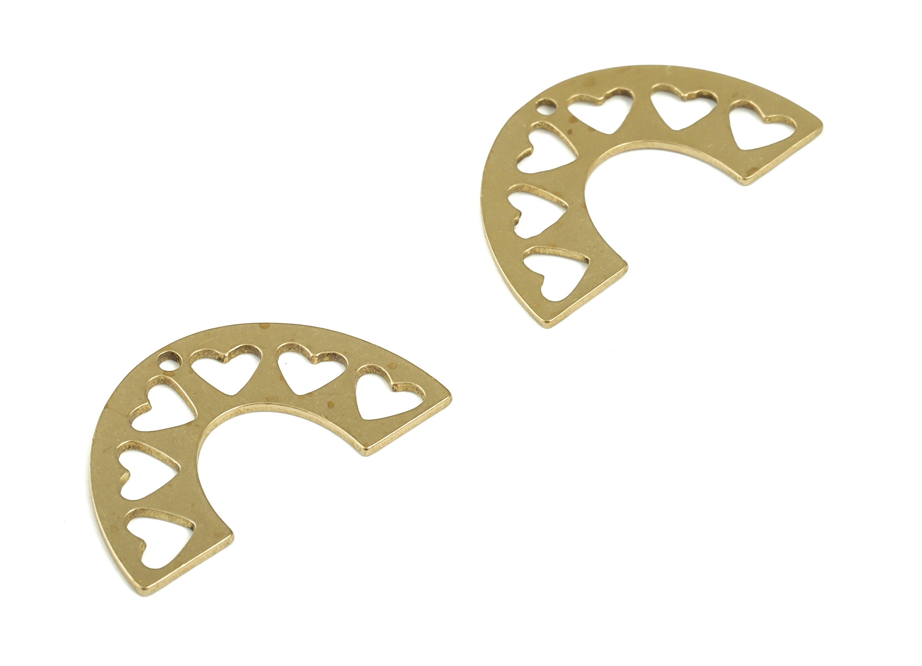 Brass Half Moon Hearts Pendant - Semi Circle Heart Earring Charms - Earrings Finding - Jewelry Making Supplies - 21.85x12.93x0.68mm - PP4218 - DOMEDBAZAAR