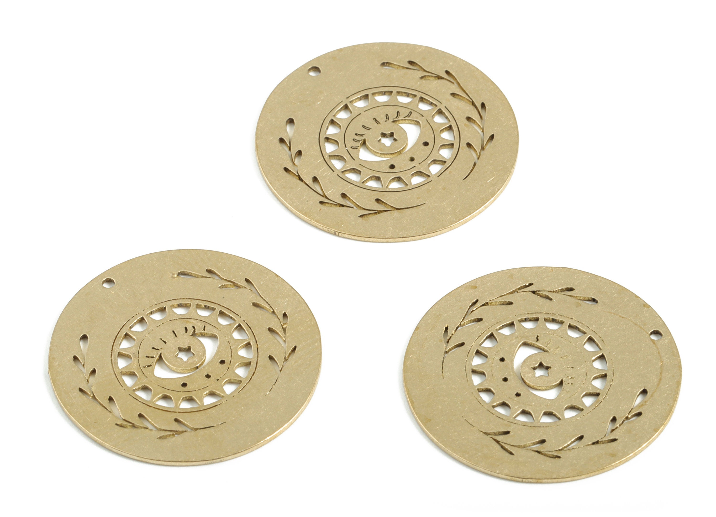Brass Eye Branch Round Earring Charms - Raw Brass Eyelash Circle Pendant - Earrings Finding - Jewelry Supplies - 22.15x22.15x0.57mm - PP4037 - DOMEDBAZAAR