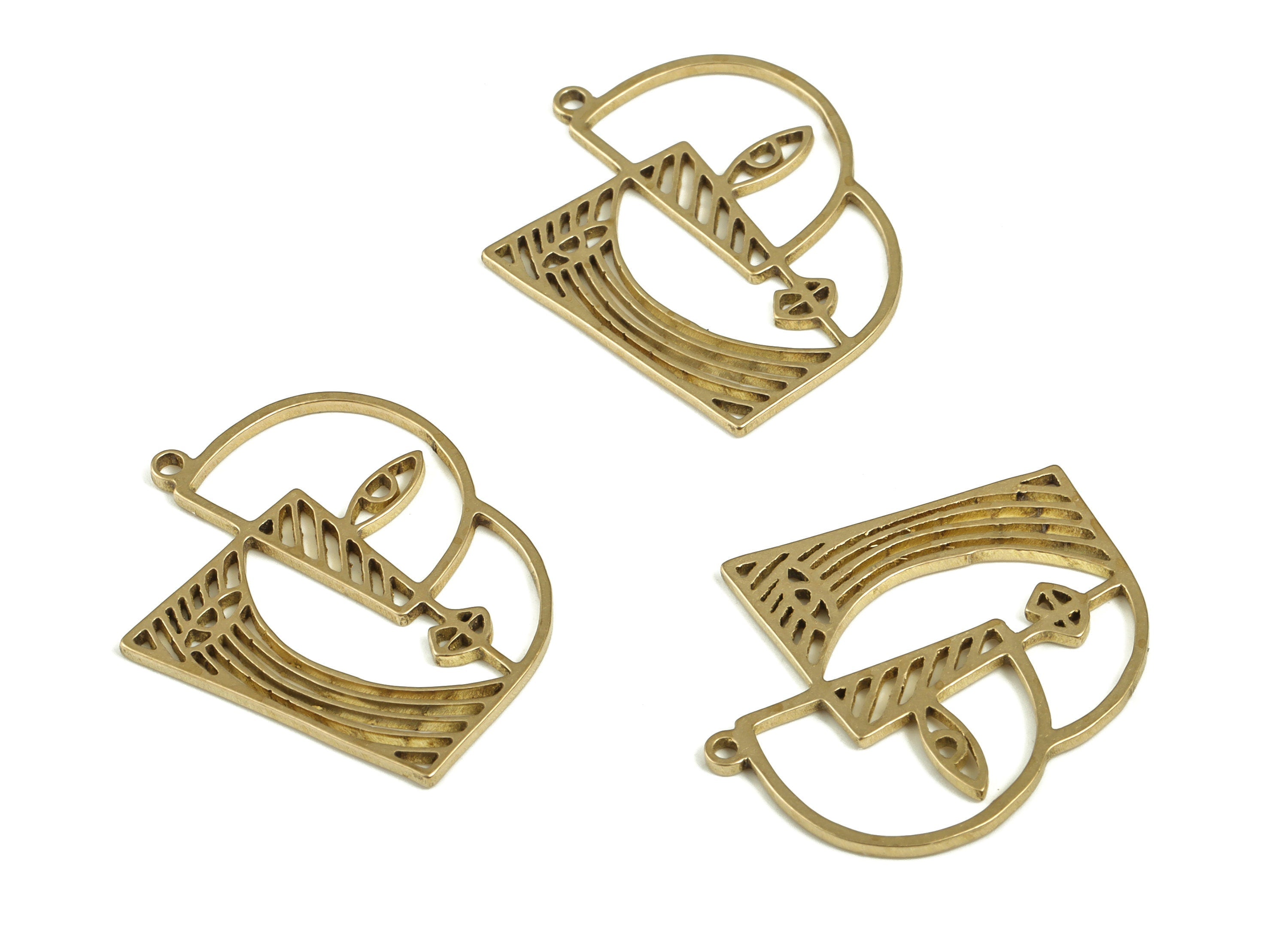 Abstrack Face Earring Charms - Raw Brass Woman Face Pendant Charm – DIY Jewelry Making Supplies - 24.07x20.05x1.03mm - PP4248 - DOMEDBAZAAR