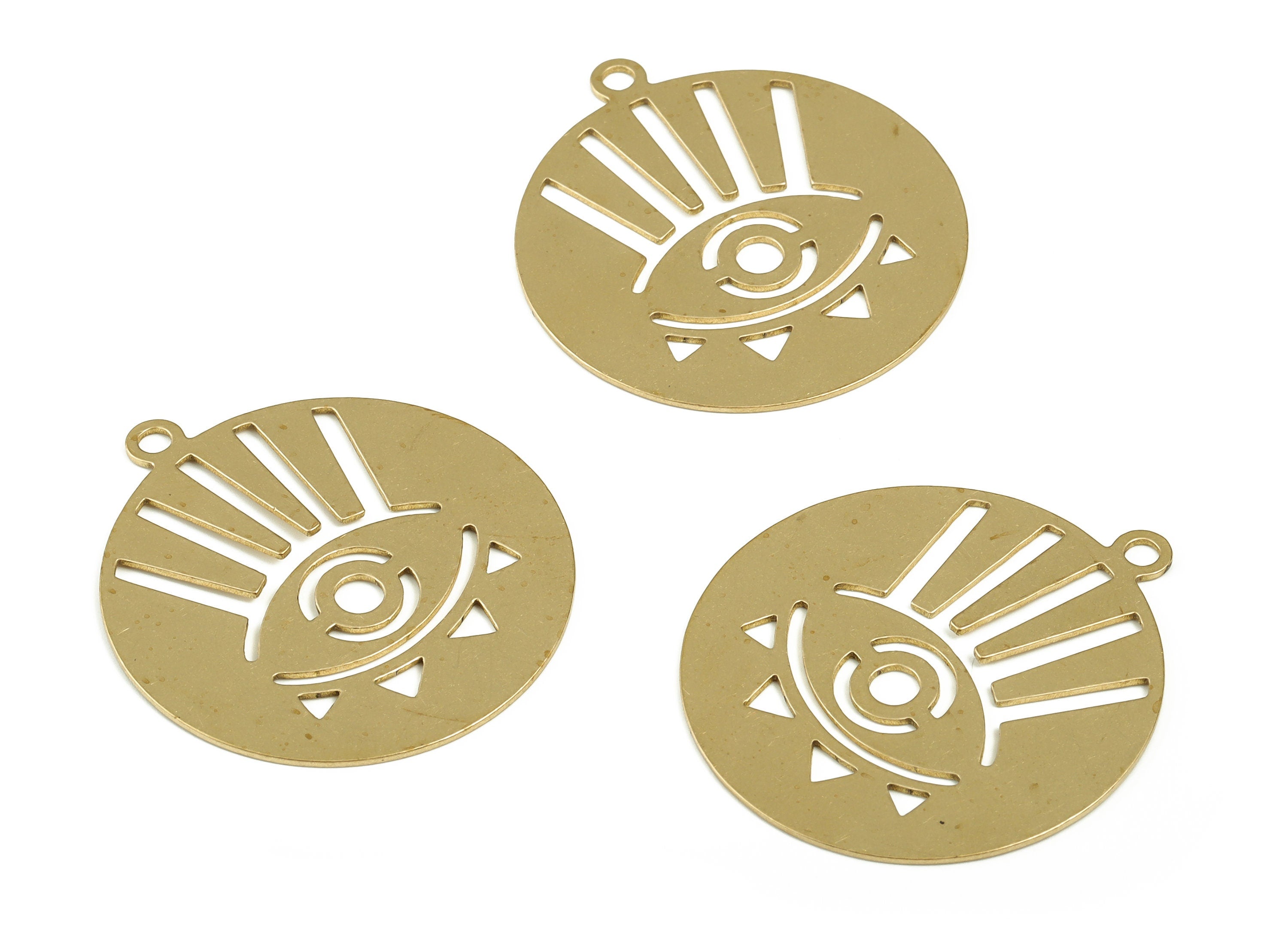 Round Hollow Evil Eye Charm – Raw Brass Circle Eye Pendant Charm – Magic Eye Earring Charm – Jewelry Supplies – 39.1x34.93x0.74mm - PP4217 - DOMEDBAZAAR