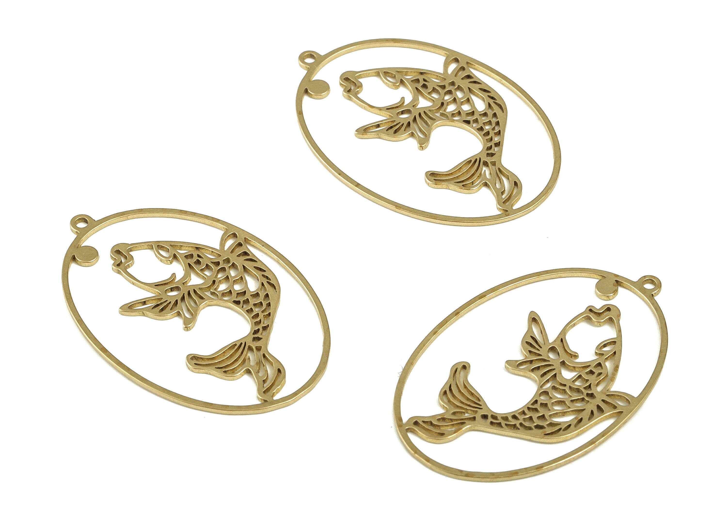 Brass Oval Fish Earring Charms - Raw Brass Oval Fish Pendant - Earring Findings - Jewelry Making Supplies - 34.84x31.98x0.71mm - PP4245 - DOMEDBAZAAR